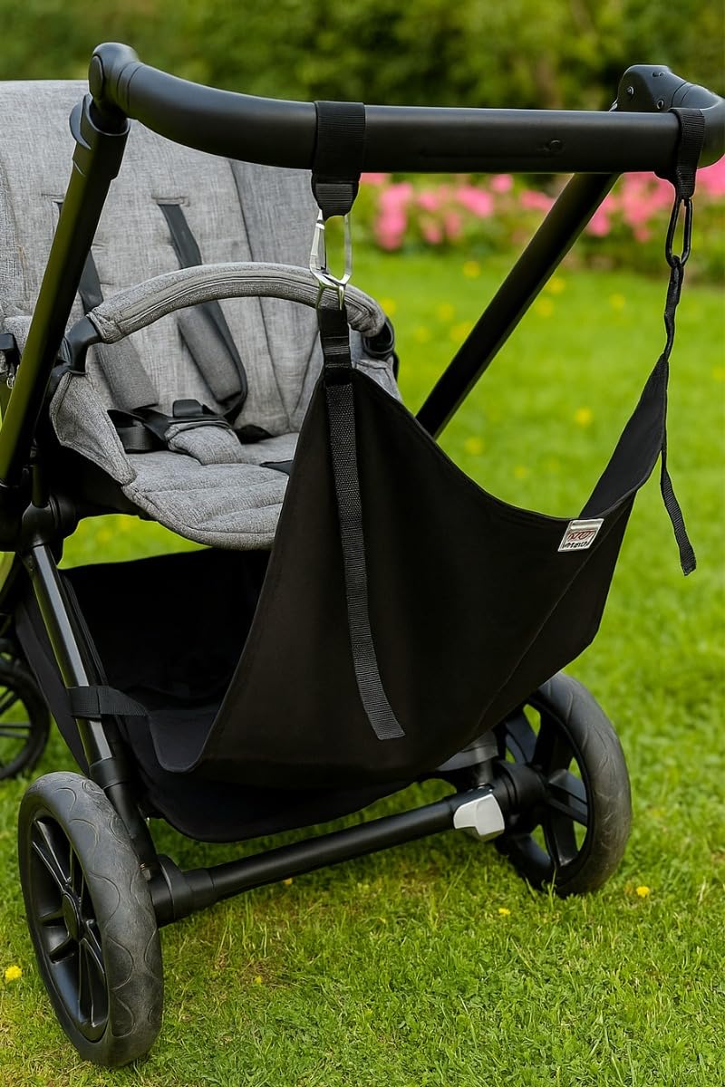 Auxiliary Seat for Pram, Adjustable and Resistant, Compatible with Carrycot and Pushchair, 50% Cotton, 50% Polyester, Black | Without Belt