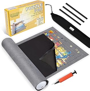 Jigsaw Puzzle Mat Roll Up - 1000 and 1500 Pieces Saver Large Puzzles Board for Adults Kids, Storage and Transport Premium Pump Glue Portable Felt Inflatable Tube Holder Organizer Pad Keeper Tabletop