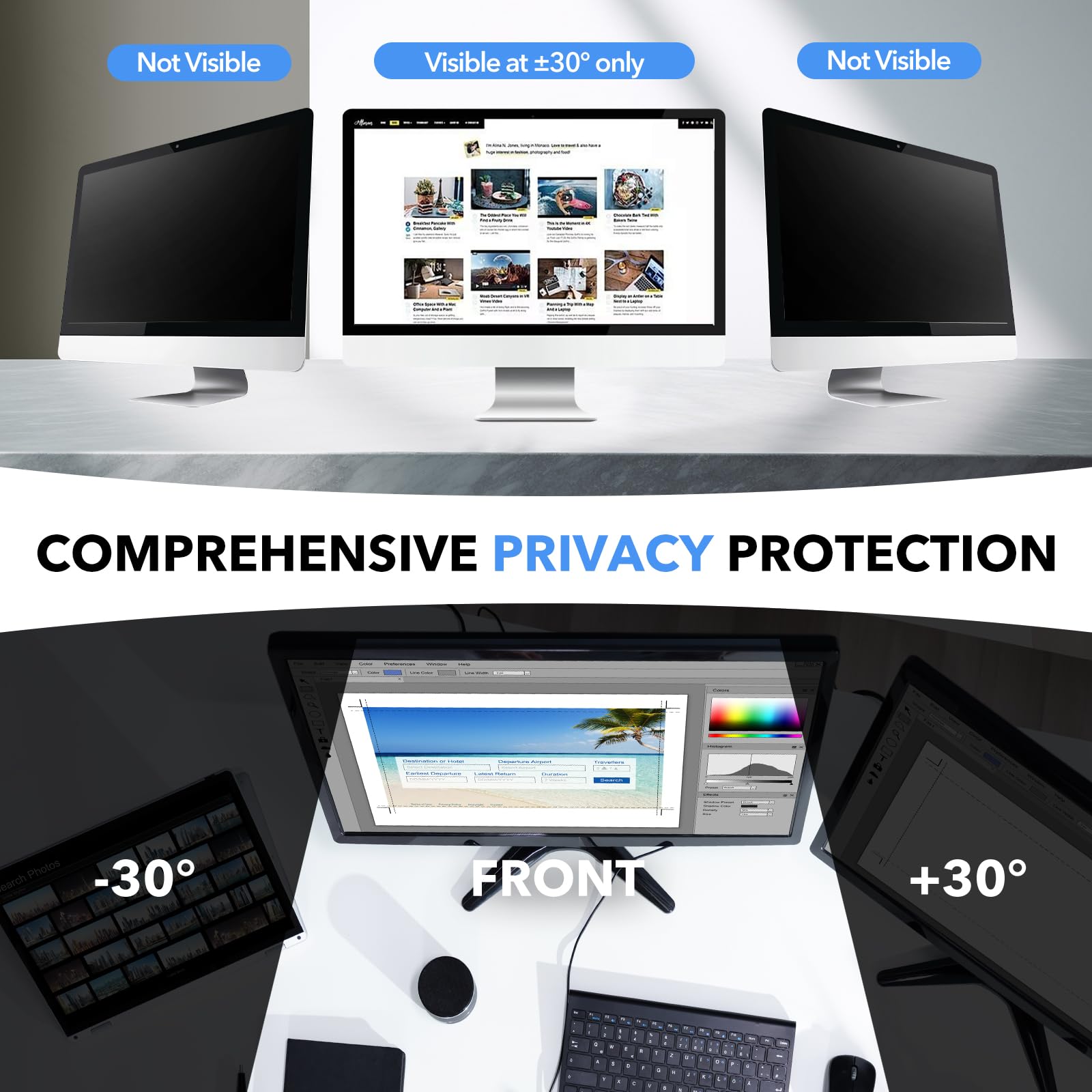 NAQIDY 34 inch Curved Computer Privacy Screen Filter for 21:9 Widescreen Monitor, Anti Glare Blue Light Filter, Anti-Scratch Computer Monitor Privacy Shield, Removable Computer Privacy Screen Protector Film