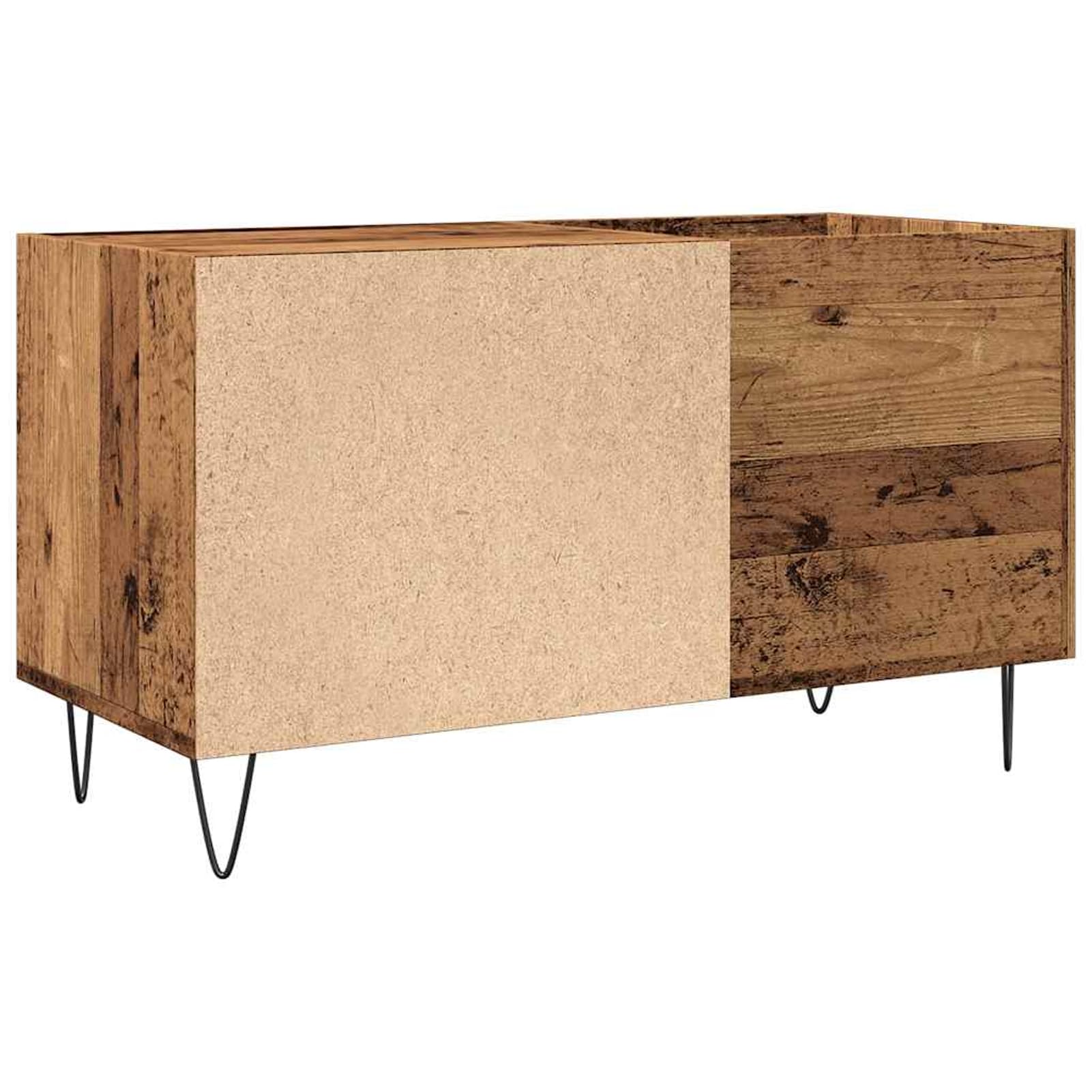 Armadio per dischi in vinile, altezza 84,5 cm, in legno con gambe in ferro effetto legno anticato, per collezioni in vinile