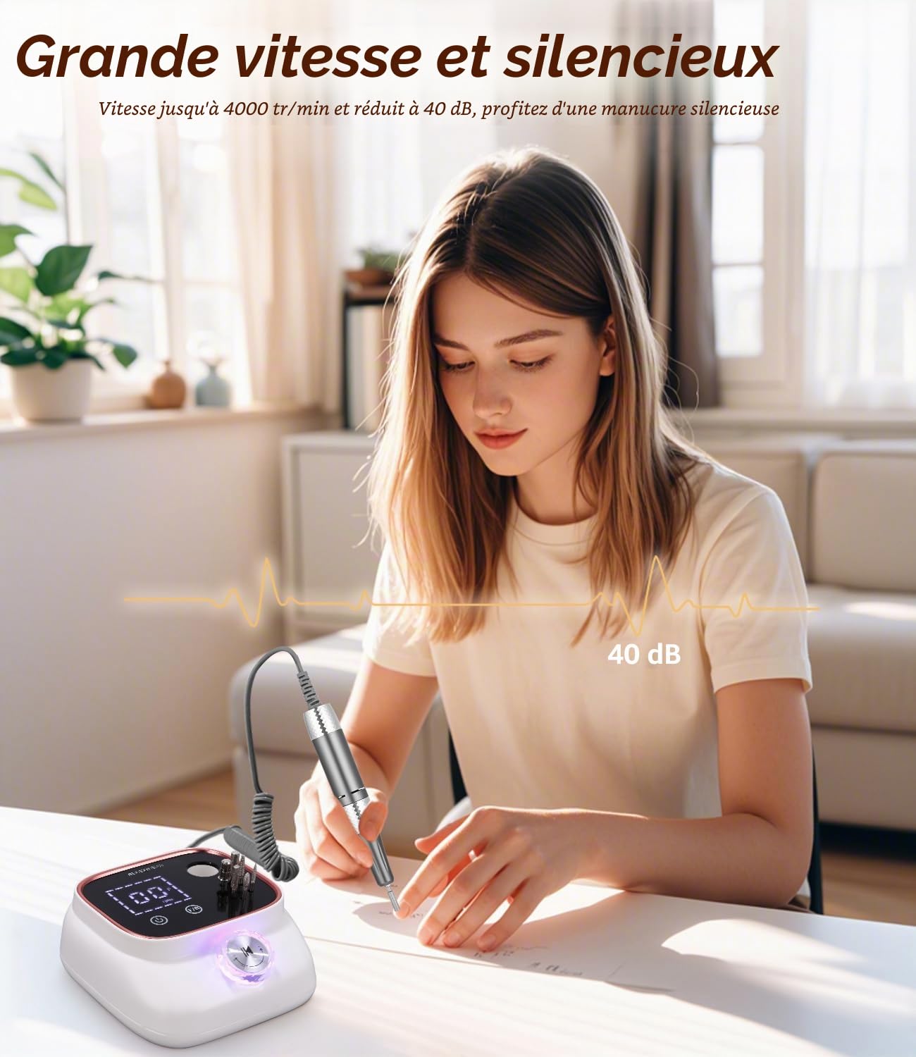Zawaer Ponceuse pour Ongles 45,000RPM, Professionnelle Lime A Ongle Electrique, Ponceuse Ongles avec Écran LCD, Ensemble d’accessoires Kit avec Manucure Pédicure, pour Salon, Usage Maison Or Rose