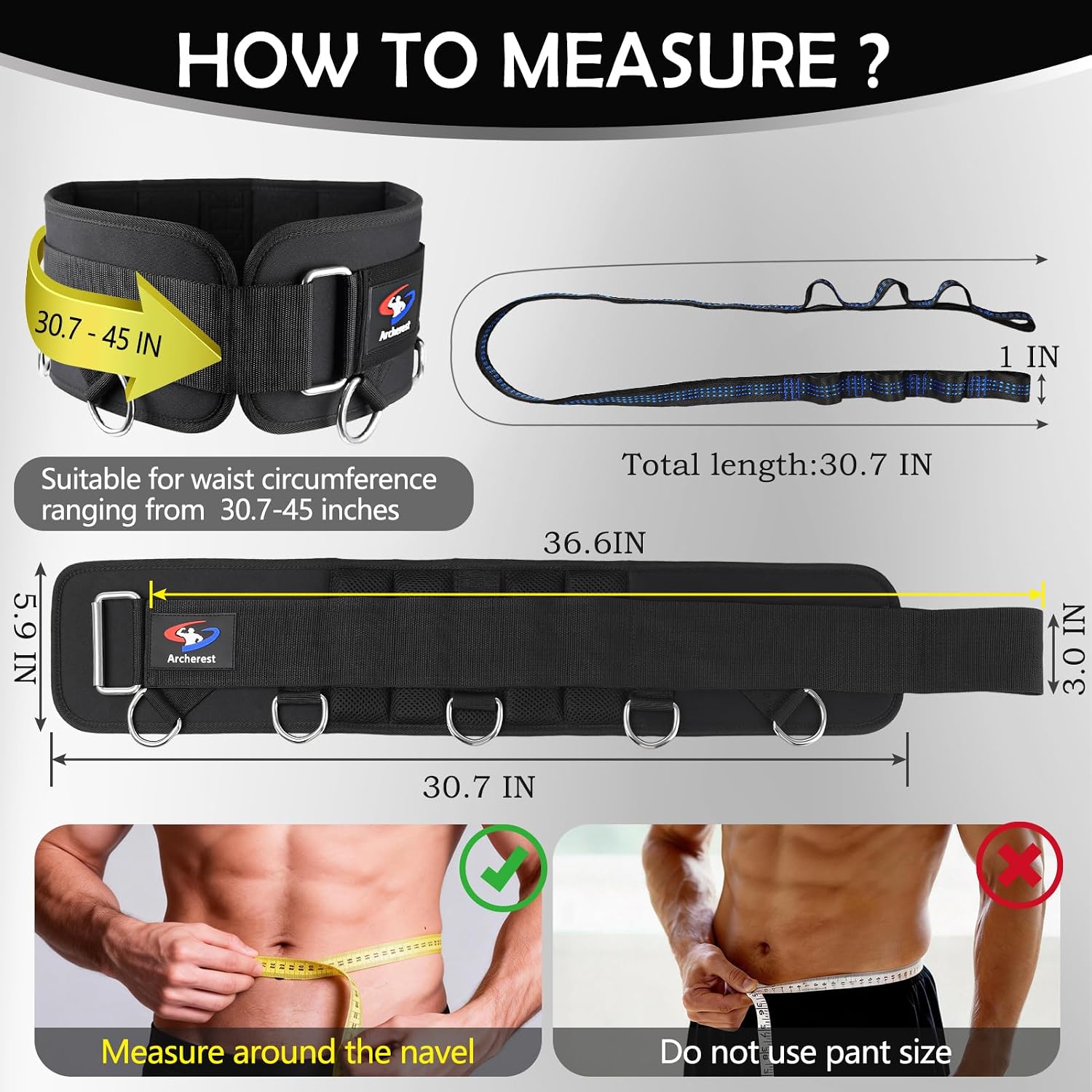 Weightlifting Belt & Dip Belt, Weighted Gym Belts for Pull Up, Dips,Squat, Powerlifting & Deadlift, Weight Lifting Belt with Adjustable 8- Loop Nylon Strap