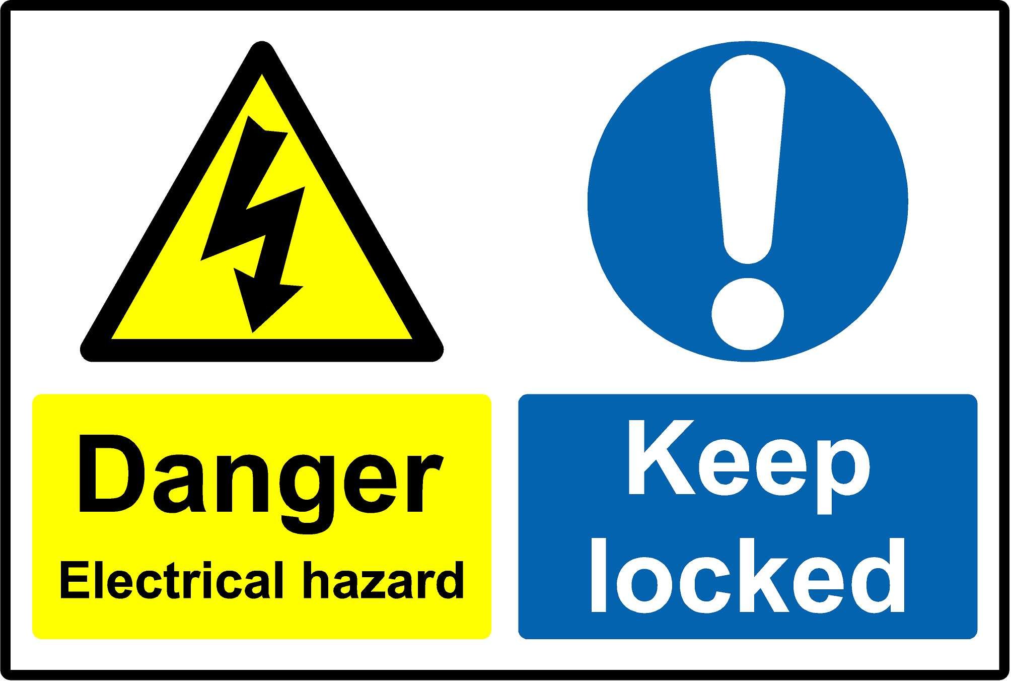 Kpcm Display Ltd Danger Electrical Hazard Keep Locked Sign - 1.2Mm Rigid Plastic 300Mm X 200Mm