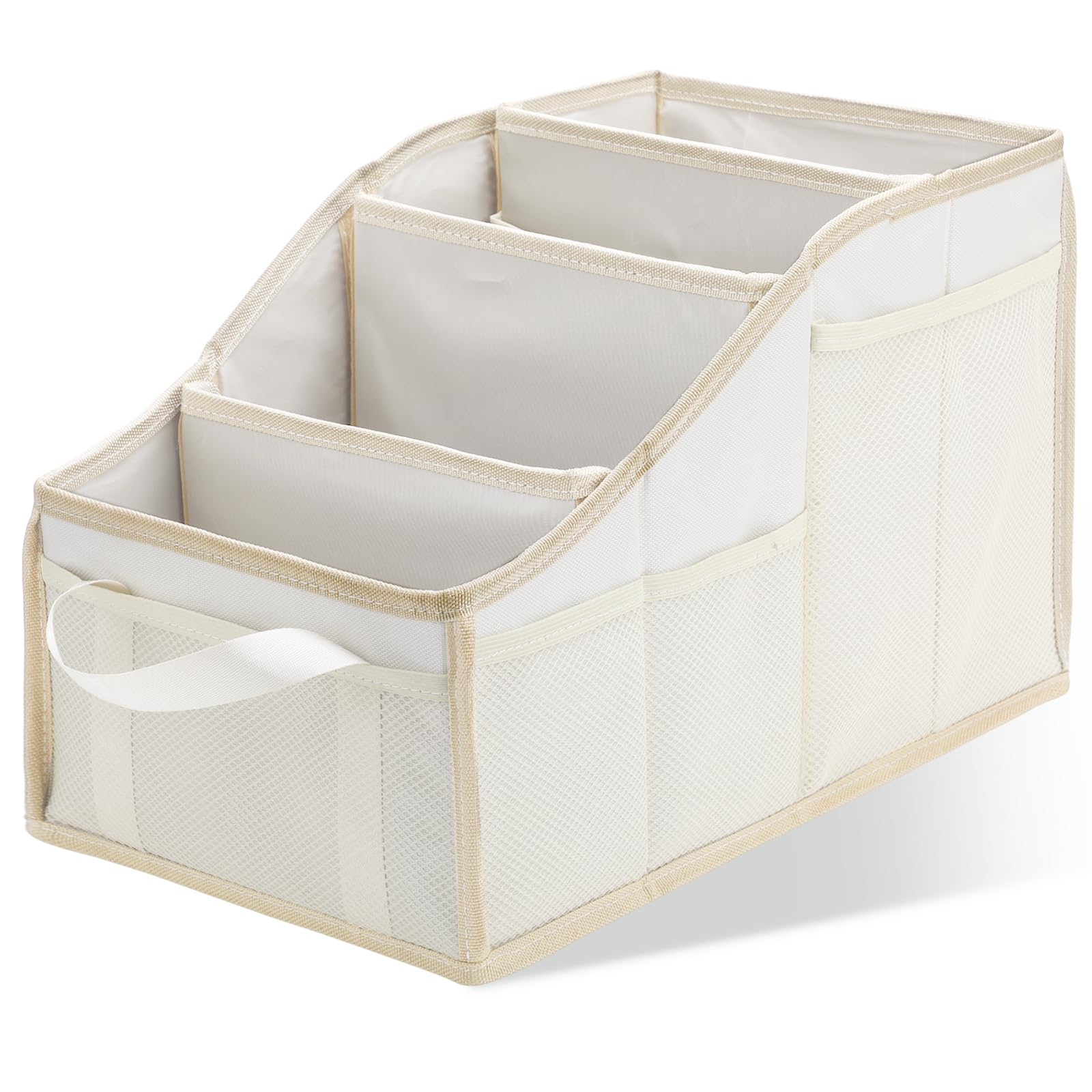Honeydak Passenger Seat Organizer, Collapsible Car Storage for Console Front/back Seat with Multi-pockets Car Caddy Organizer Suv Truck for Kids Adults Accessories(Beige,4 Compartments)