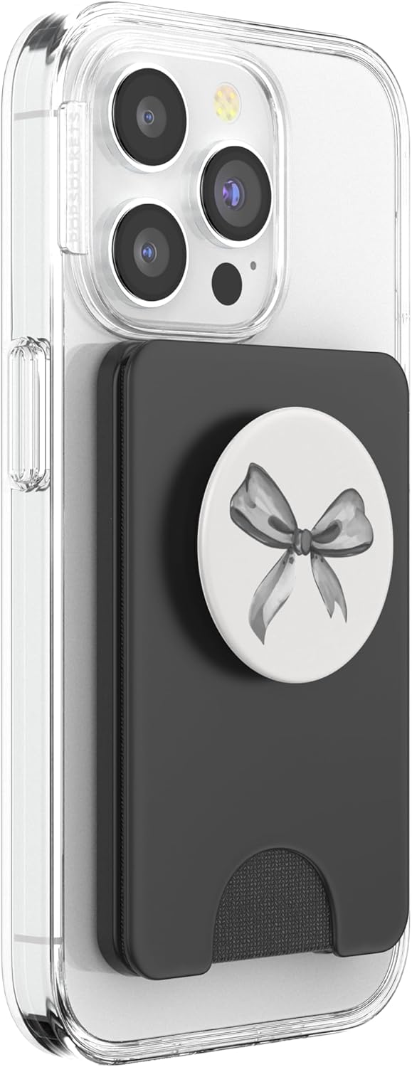Aesthetic Black and White Bow in Watercolor PopSockets PopWallet for MagSafe