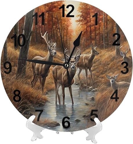 Miniatura 2 de KiuLoam Reloj de pared redondo silencioso sin tictac, decoración del hogar de ciervos de otoño, funciona con pilas, decorativo para sala de estar,