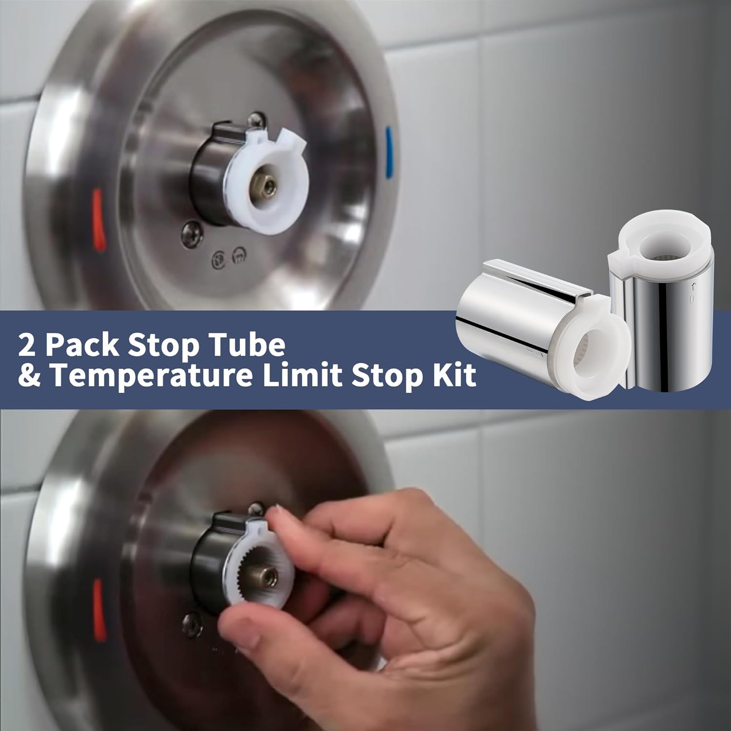 Enhon 2 Pack Stop Tube and Temperature Limit Stop Kit Replacement for 96987, Compatible with Moen Posi-Temp 1 Handle Tub/Shower Faucet Valve Cartridge, Small, Chrome