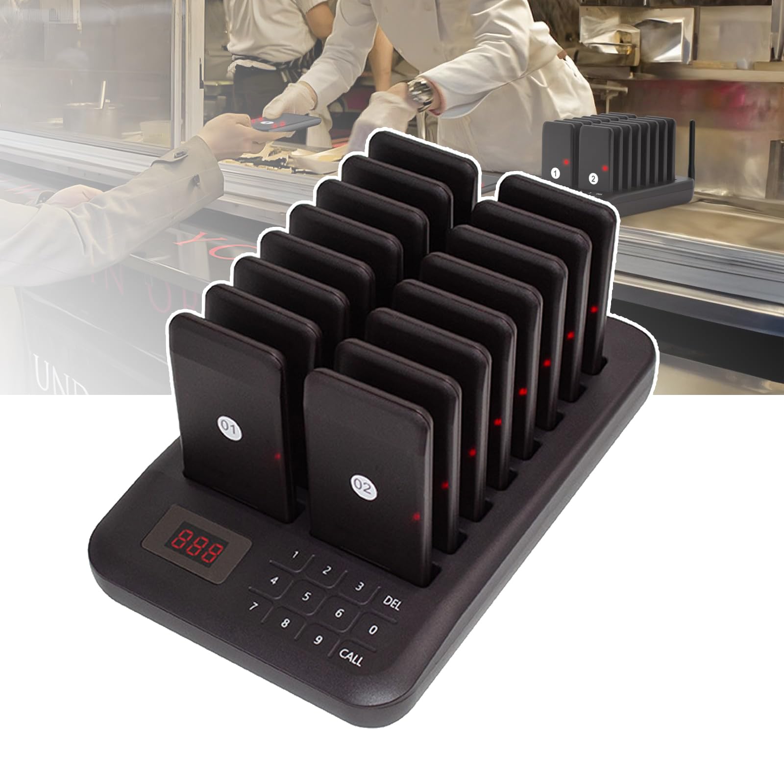 Sistema De Buscapersonas para Restaurante, Aviso De 3 Vías,16 Receptores/número De 3 Dígitos (998 Individuales),transmisión Inalámbrica/señal Fuerte (300-500 M),Espera Súper Larga,Black