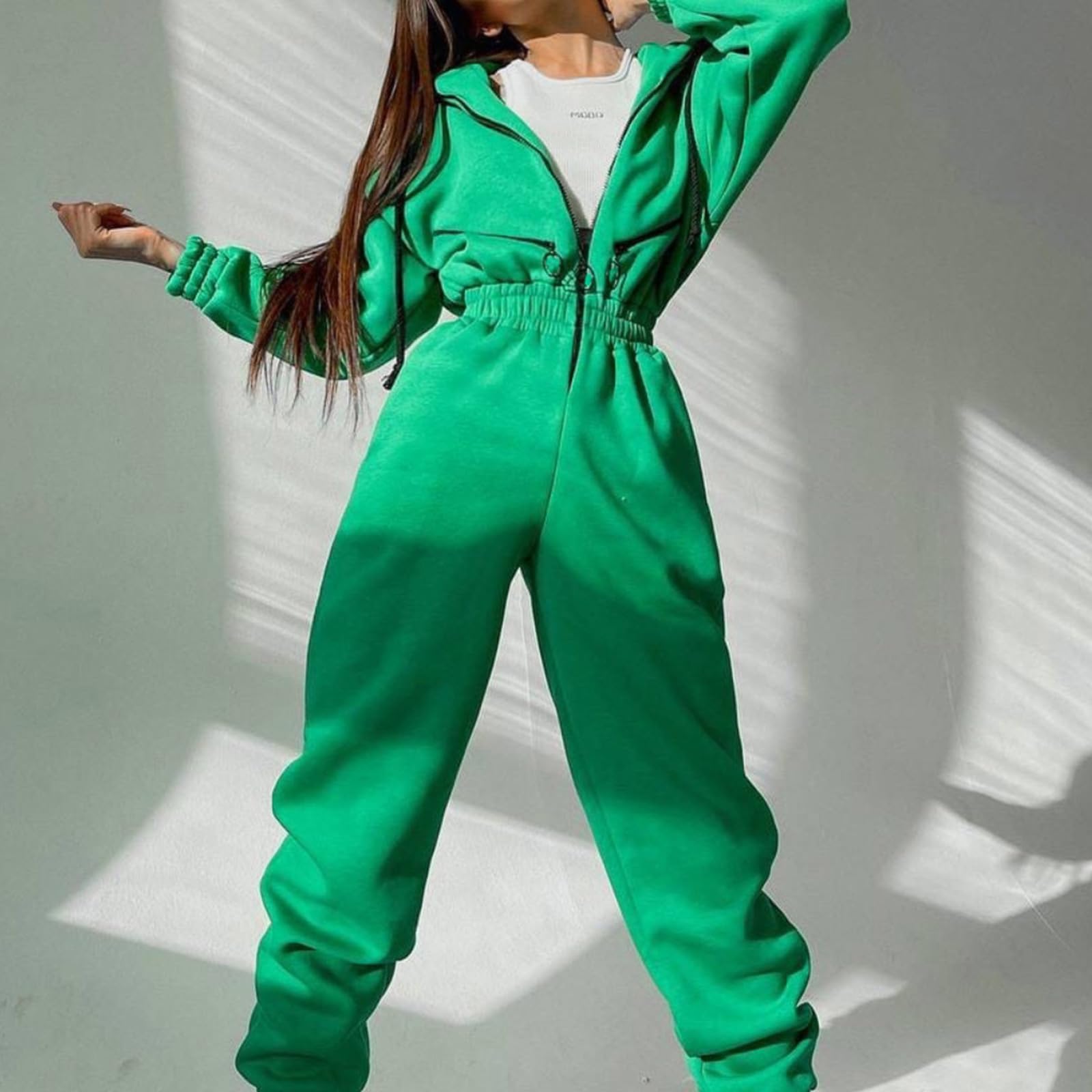 Combinaison à Capuche à Manches Longues avec Poches, Barboteuse à Taille élastique, Pulls Une pièce, survêtement décontracté, vêtements de Sport, Tenue Une pièce, Barboteuse avec Poches