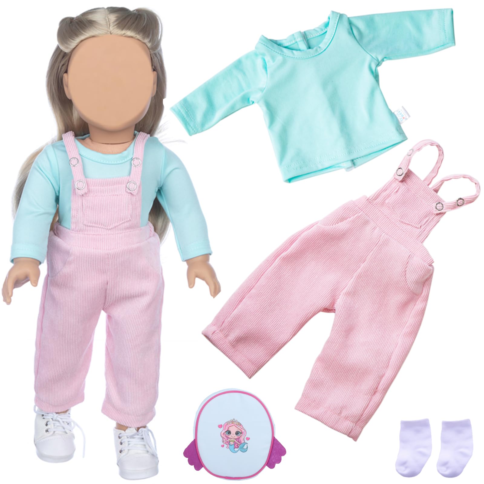 AYNKH 2 Sets Vêtements Poupée 17 Cm – Salopette, Nœud, Sac, Chapeau – Rose Et Marron – Pour Filles Et Collectionneurs