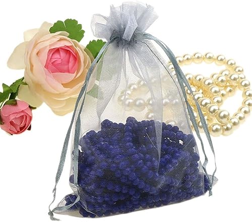 Miniatura 3 de Wudygirl 100 bolsas de organza gris transparente de 5 x 7 pulgadas con cordón, bolsas de joyería transparentes para fiestas, bodas, vacaciones,