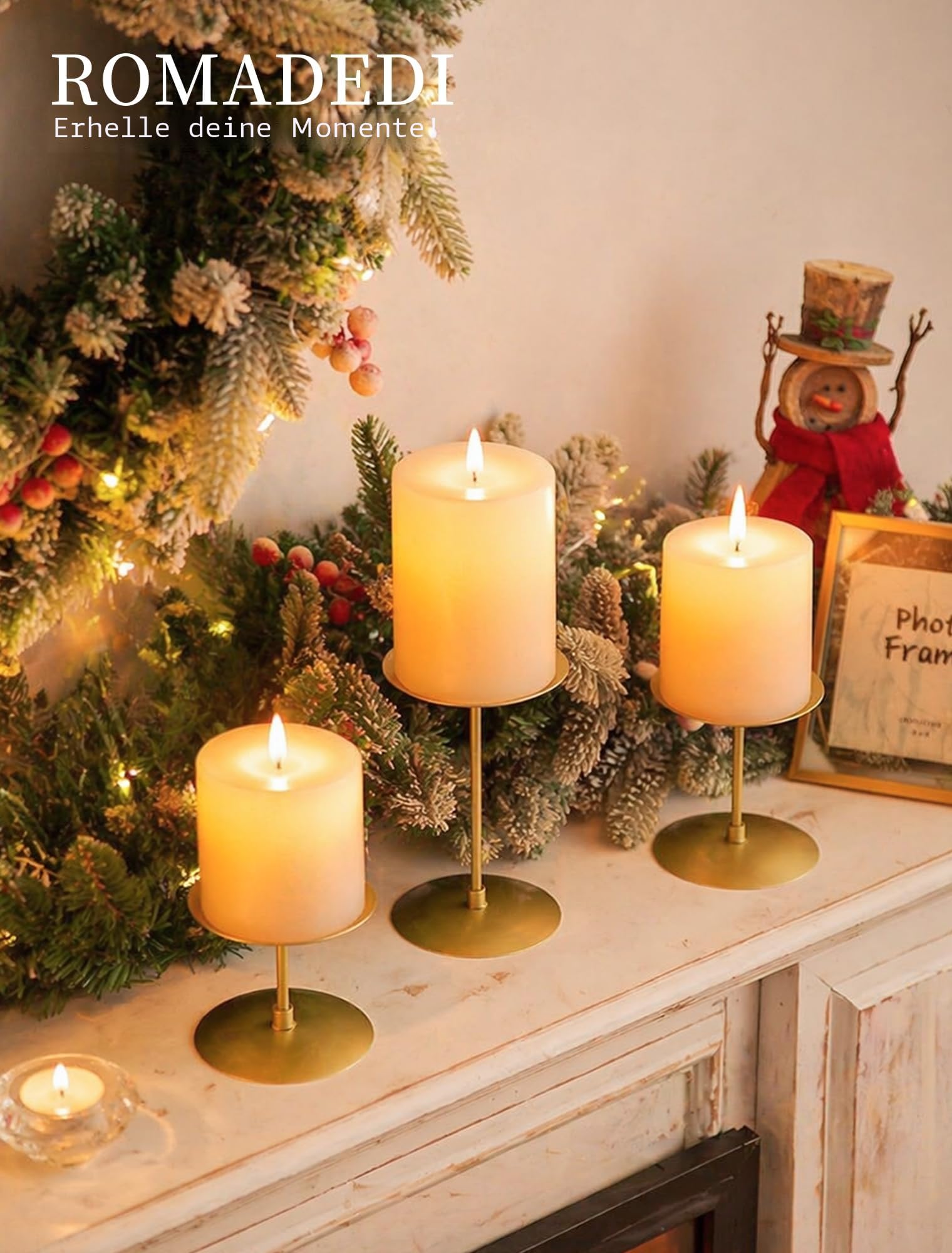 Romadedi Metall Kerzenständer Kerzenhalter Gold – für Stumpenkerzen Kerzen Adventskranz 24er Set Vintage Modern Deko Tischdeko für Weihnachten Hochzeit Wohnzimmer