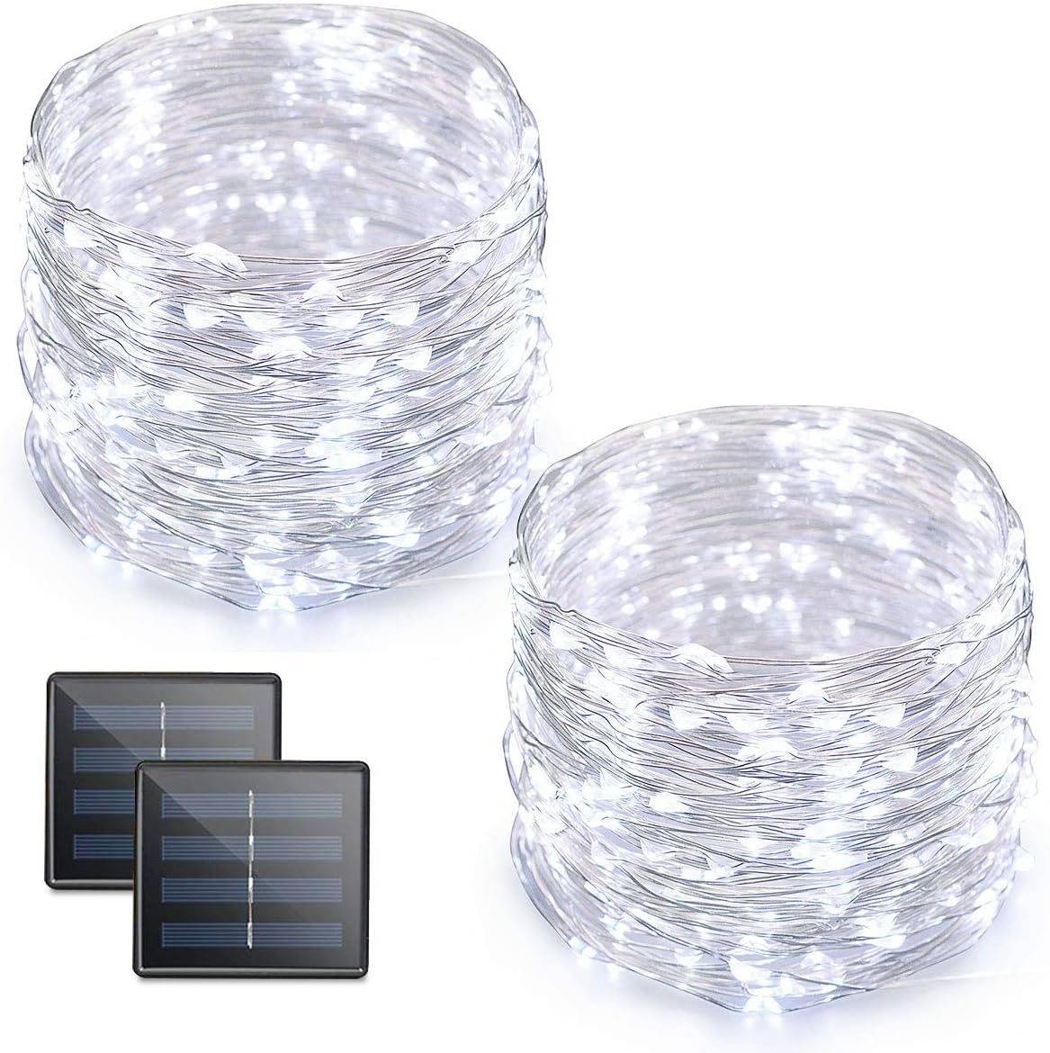 LED String Lights, 72 Feet 200 LED Solar Powered Copper Wire Starry Rope Lights, Indoor Outdoor Lighting for Home, Garden, Party, Path, Lawn, Wedding, Christmas, DIY Decoration, 2-Pack (White)