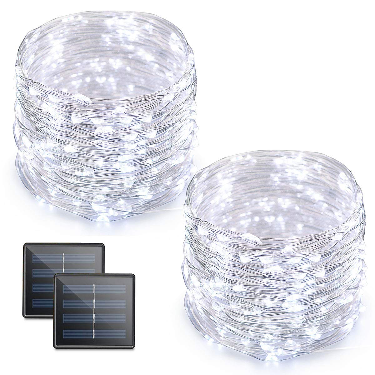 LED String Lights, 72 Feet 200 LED Solar Powered Copper Wire Starry Rope Lights, Indoor Outdoor Lighting for Home, Garden, Party, Path, Lawn, Wedding, Christmas, DIY Decoration, 2-Pack (White)