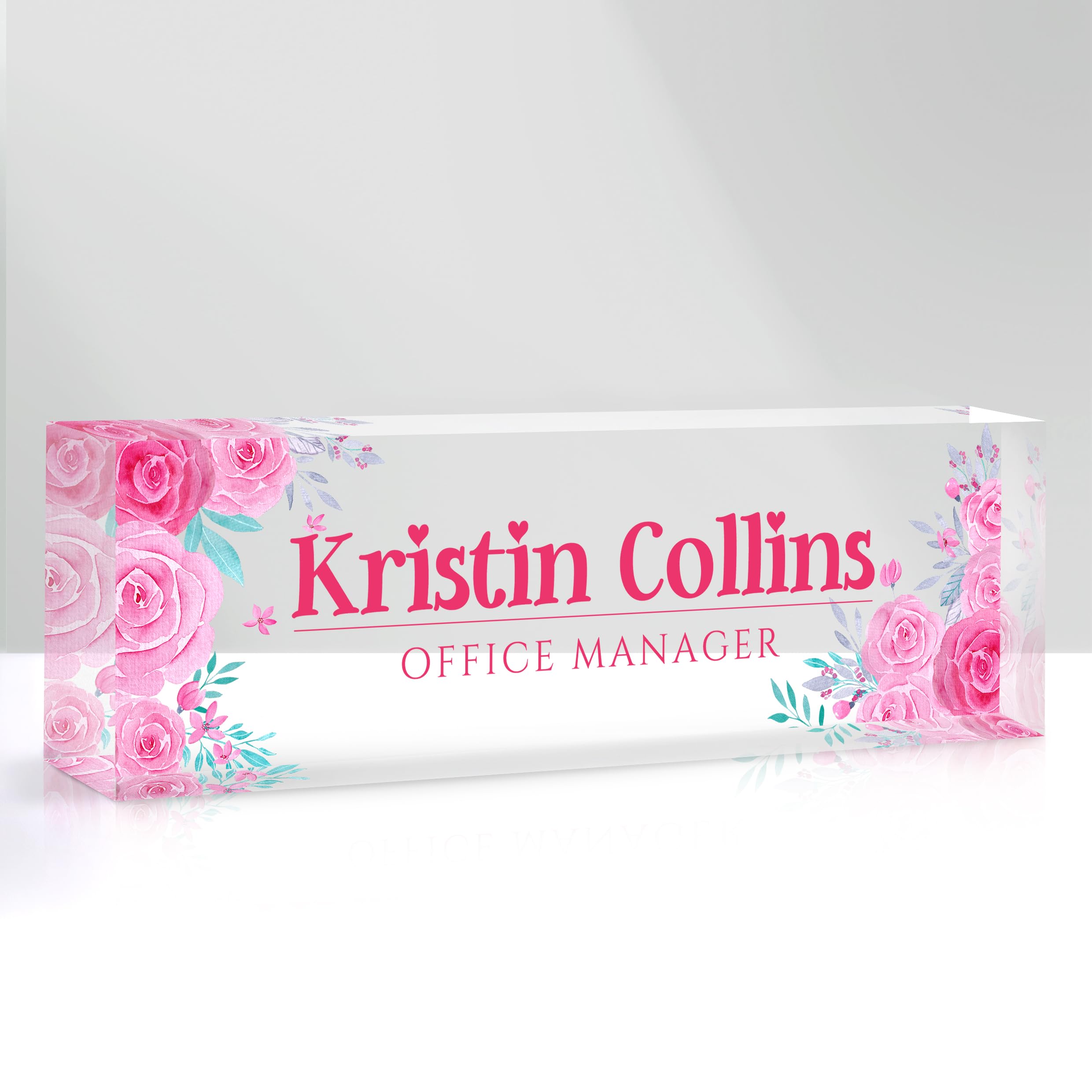 Custom Name Plate for Desk, Personalized Desk Name Plate on Clear Acrylic Glass, Appreciation Gifts for Teacher Employee Boss Coworkers Nurse, Office
