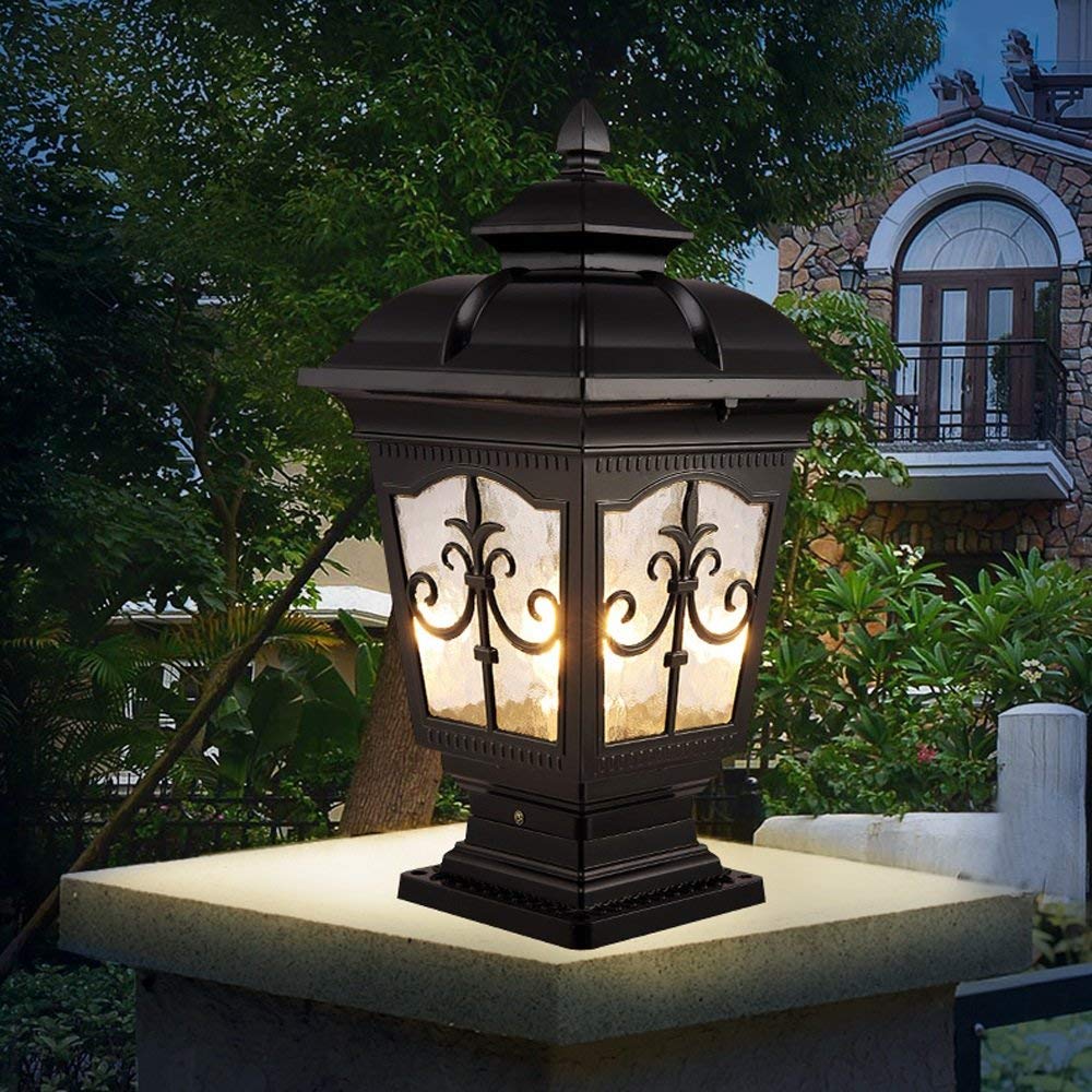 Zewnętrzna szklana lampa stołowa Kreatywna Nowoczesna Przemysłowa E27 Dekoracja Kolumna Lampa Słupek Lampa Uliczna Aluminiowa Taras Ogród Willa Drzwi Kolumna Stołowa Li,Black-l