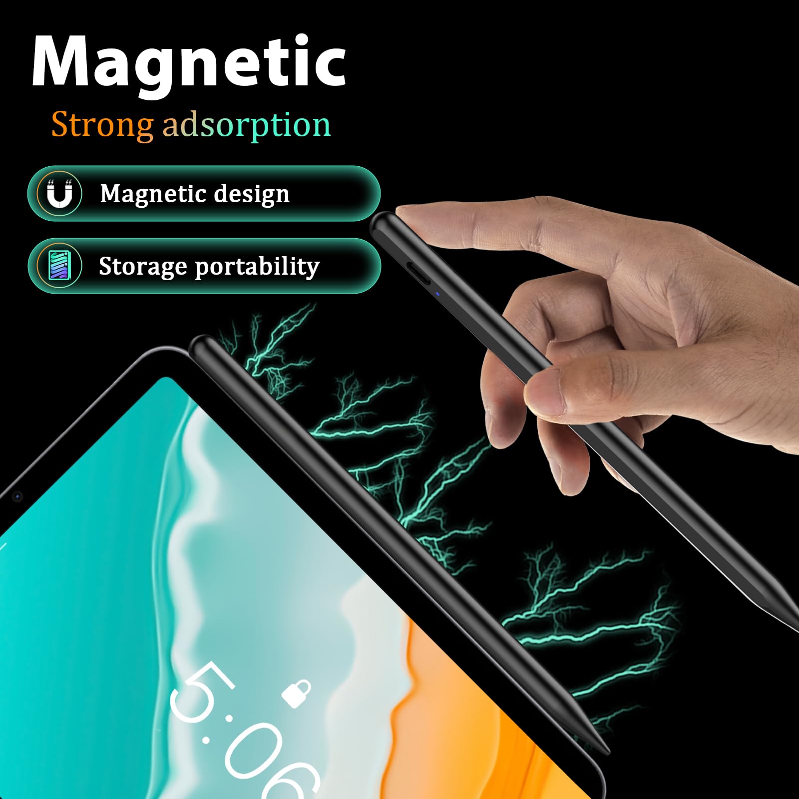 Penna stilo per Android, CMARS POM, penna magnetica per telefono, penna stilo a punta fine per touch screen, penna per tablet Samsung/Huawei/Lenovo/Vivo e altri smartphone e tablet Android (nero)