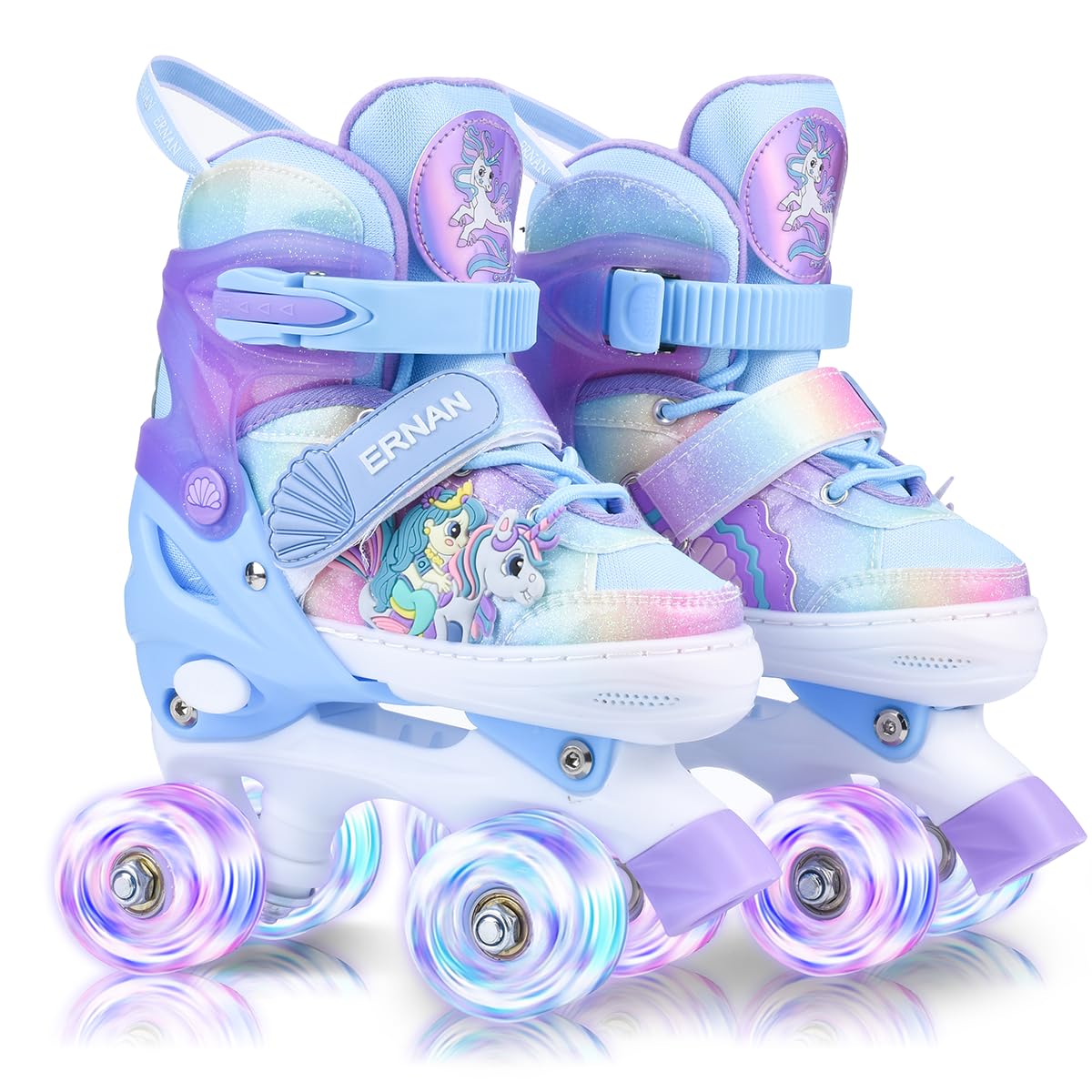 ERNAN Roller Enfant Filles et Garçons,Patin a Roulette Enfant 4 Taille Réglable, Roller Quad avec 8 Roues Lumineuses. Patins à roulettes pour Enfants pour débutants