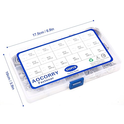 Miniatura 8 de AOCORRY Kit surtido de anillos a presión, 335 anillos de retención externos, juego de anillos de retención de 15 tamaños C, juego de anillos de