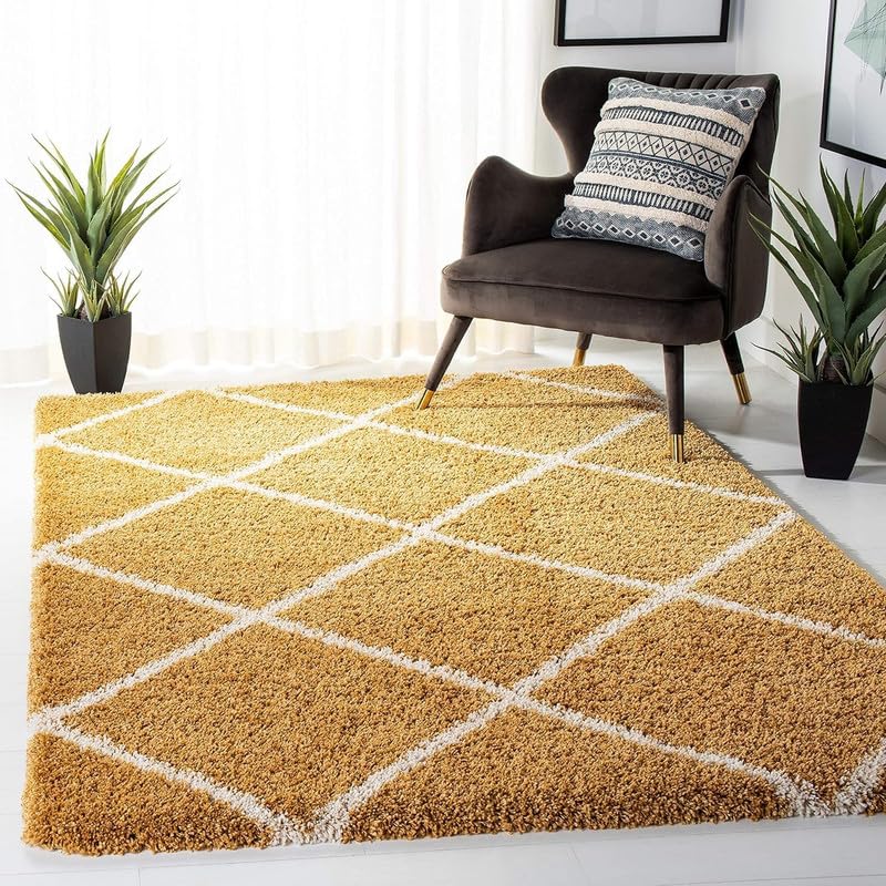 Image of SAGON Anti-Skid Shaggy Carpet Rug for Home | Ultra-Soft Plush Floor Mat for Living Room & Bedroom | Non-Slip, High-Density, Cozy Luxury Decor| 6 x 9 Feet Yellow Ivory Box