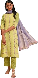 W for Woman Women's Polyester Straight Kurta Pant With Dupatta