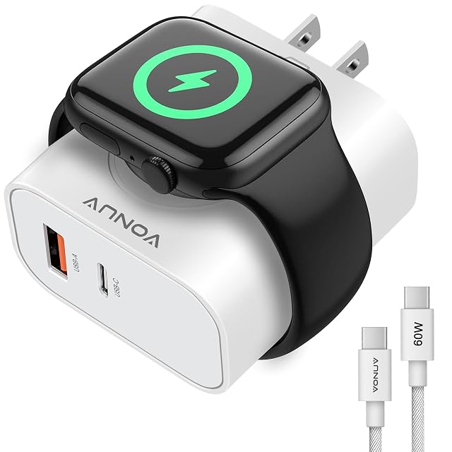 3-in-1 Adapter for Apple Watch 20W USB C Fast Charging Block with Dual Ports Magnetic Wireless Adapter Portable