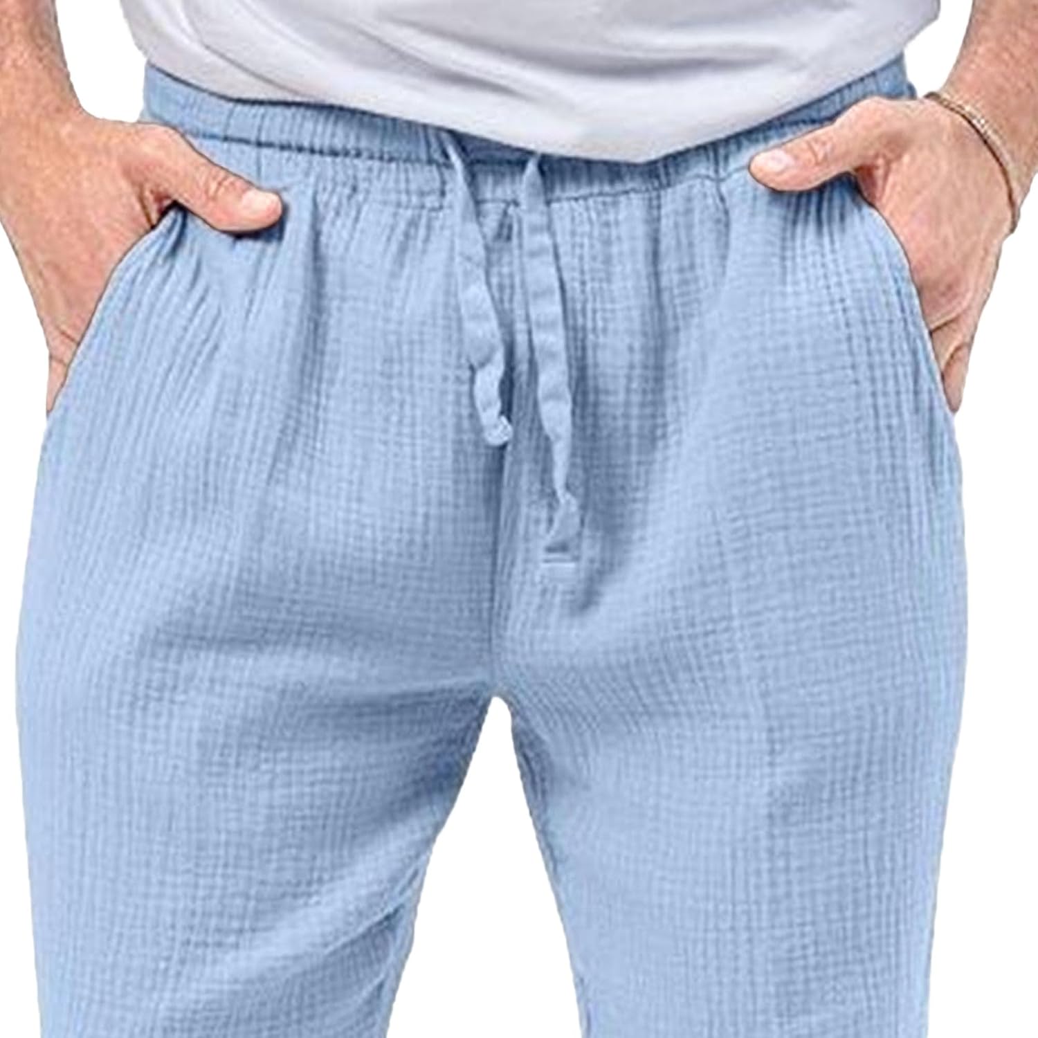 Men's Business Stylish Elastic Waist Pants Loose Fit Casual Summer Trousers Solid Straight Leg Outdoor Pants