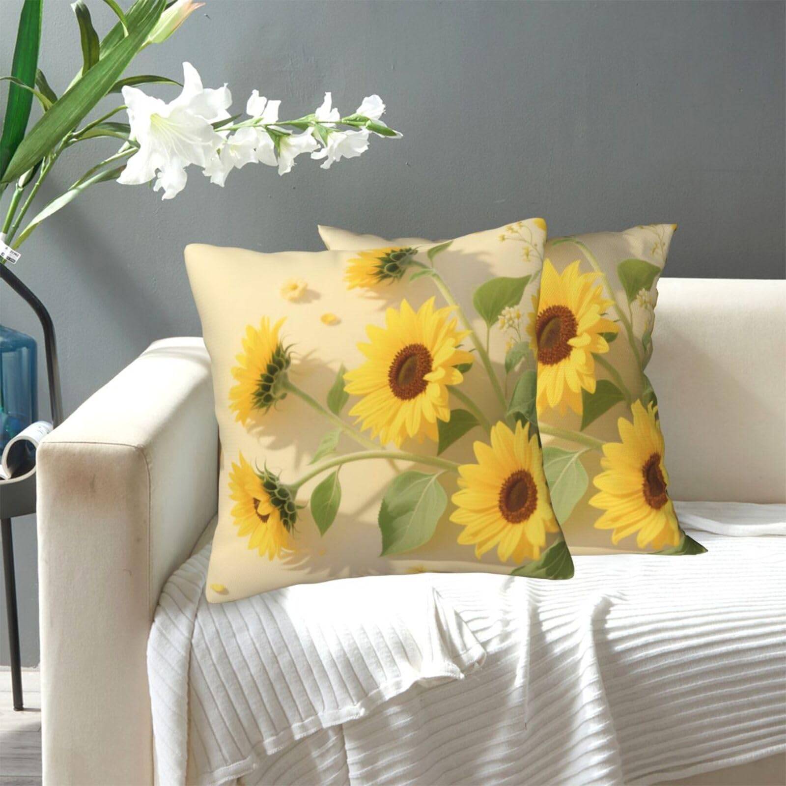 FekiLoot Decorative Throw Pillow Covers Modern Farmhouse Pillowcase Double Sided Cozy Cushion Cover for Sofa Couch Bed 18"X18" Sunflower Leaf