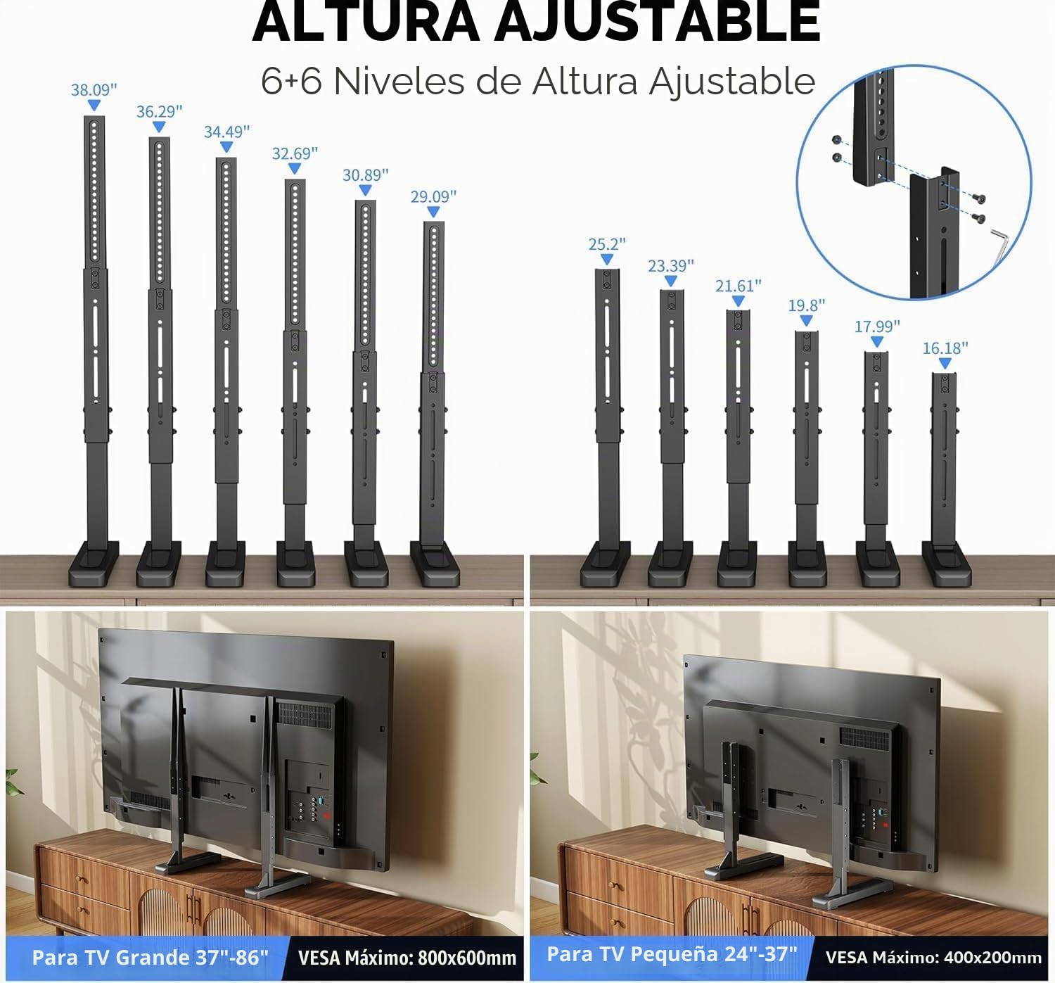 XINLEI Soporte universal de TV grande para la mayoría de televisores de pantalla plana y curvada de 24 a 86 pulgadas, base robusta de TV, soporta hasta 68 kg, máx. VESA 800 x 600 mm, para salón ML3286
