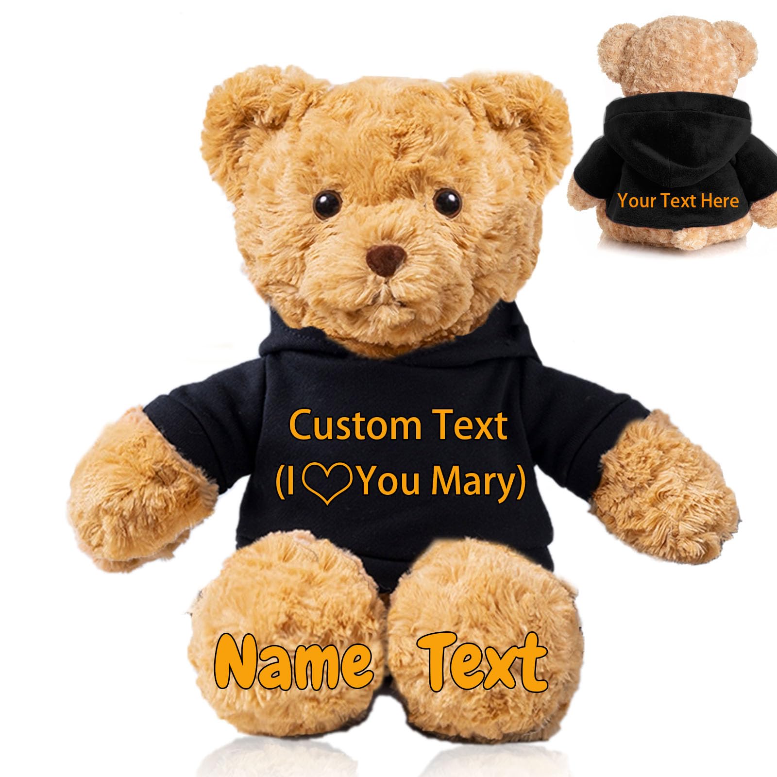 FAHOXUMR Personalised Teddy Bear for Her Him, Plush Toys Personalised Gifts Stuffed Bear with Custom Text+Photo as for Valentines Day Gifts Christmas Day Birthday (11 IN-Text+Photo)