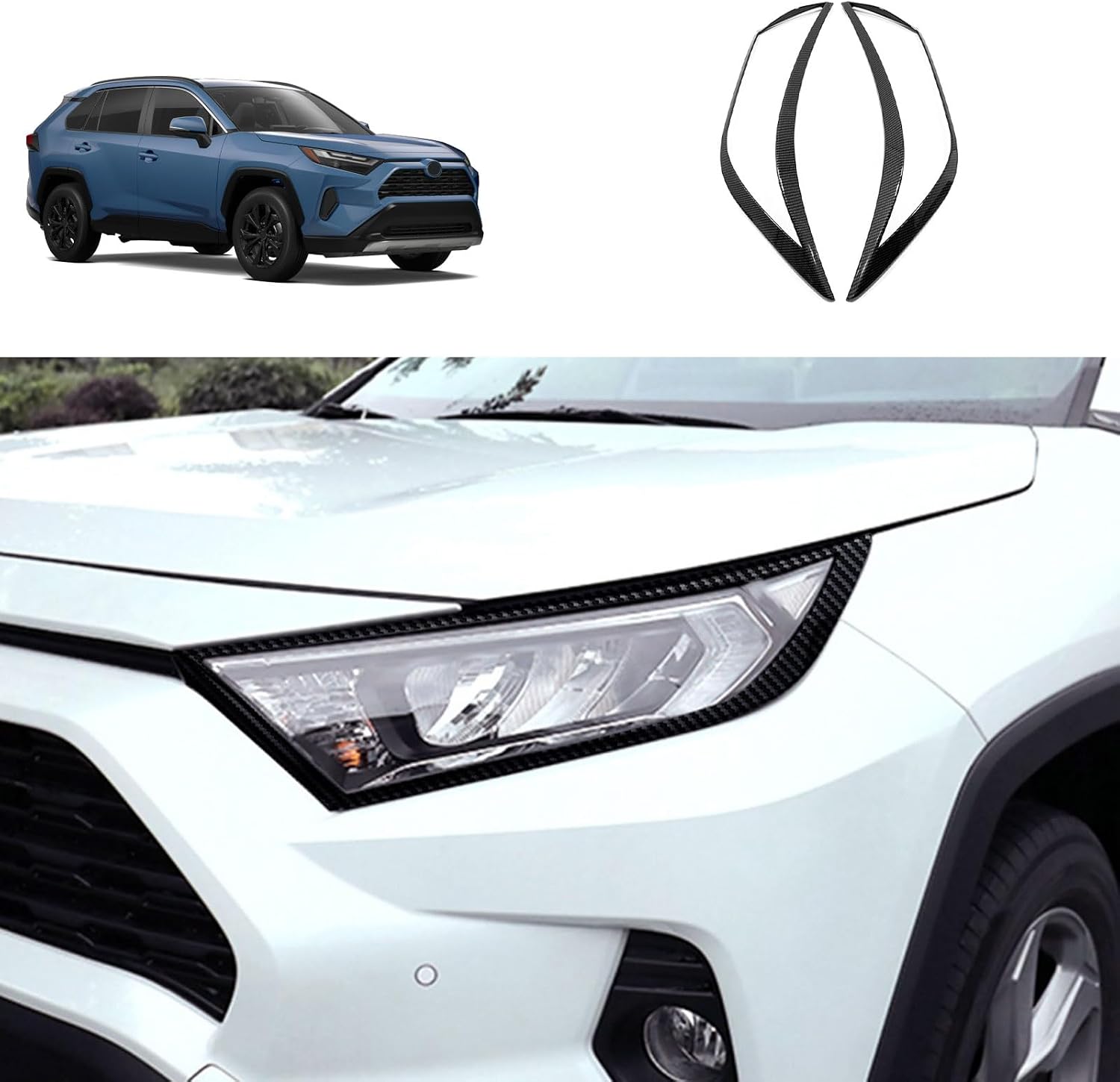 Front Head Light Eyelid Cover Trim Compatible with Toyota RAV4 2025 2024 2023 2022-2019 Headlight Lamp Eyebrow Panel Sticker Exterior Car Accessories ABS 2PCS(Carbon Fiber Style)