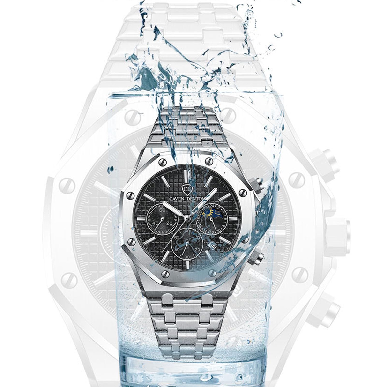 Orologio da uomo di lusso, ottagonale, classico, da lavoro, con datario, impermeabile, analogico, al quarzo, cinturino in acciaio inox, strumento di regolazione incluso