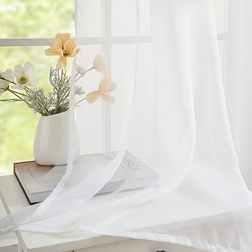 Miniatura 7 de Cortinas traslúcidas blancas para ventanas de 144 pulgadas de largo, tela transparente para drapear, cortina de cama, bufanda, camino de mesa para