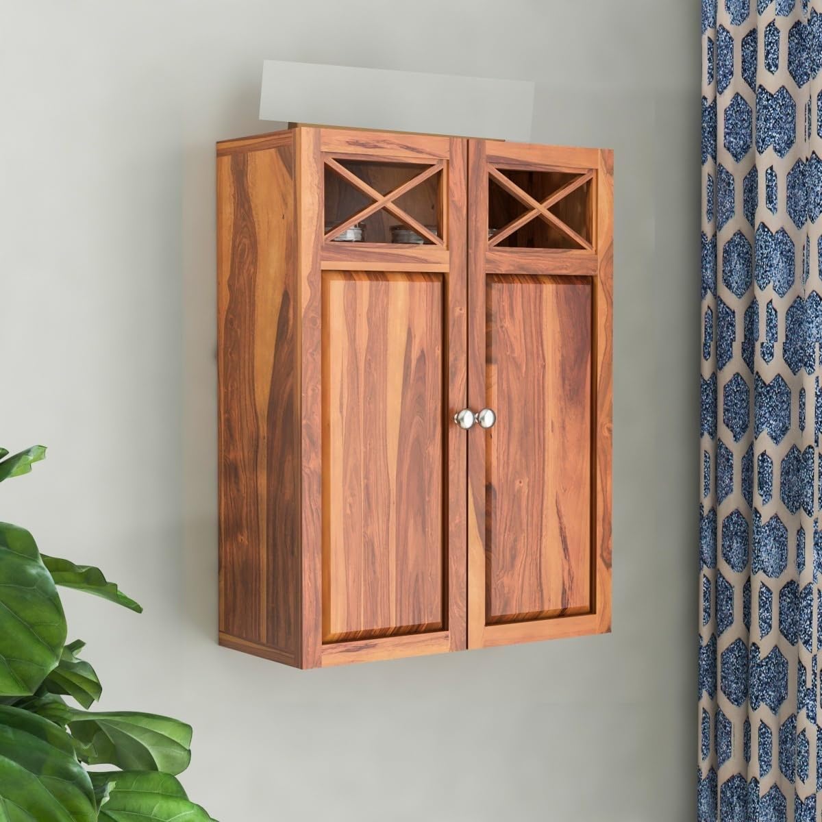 Sheesham Wood Kitchen Cabinet for Home | Wall Mounted Rack with Storage | Wooden Kitchen Unit/Organizer Storage | Home Furniture with Storage (Hoeny)-image-43