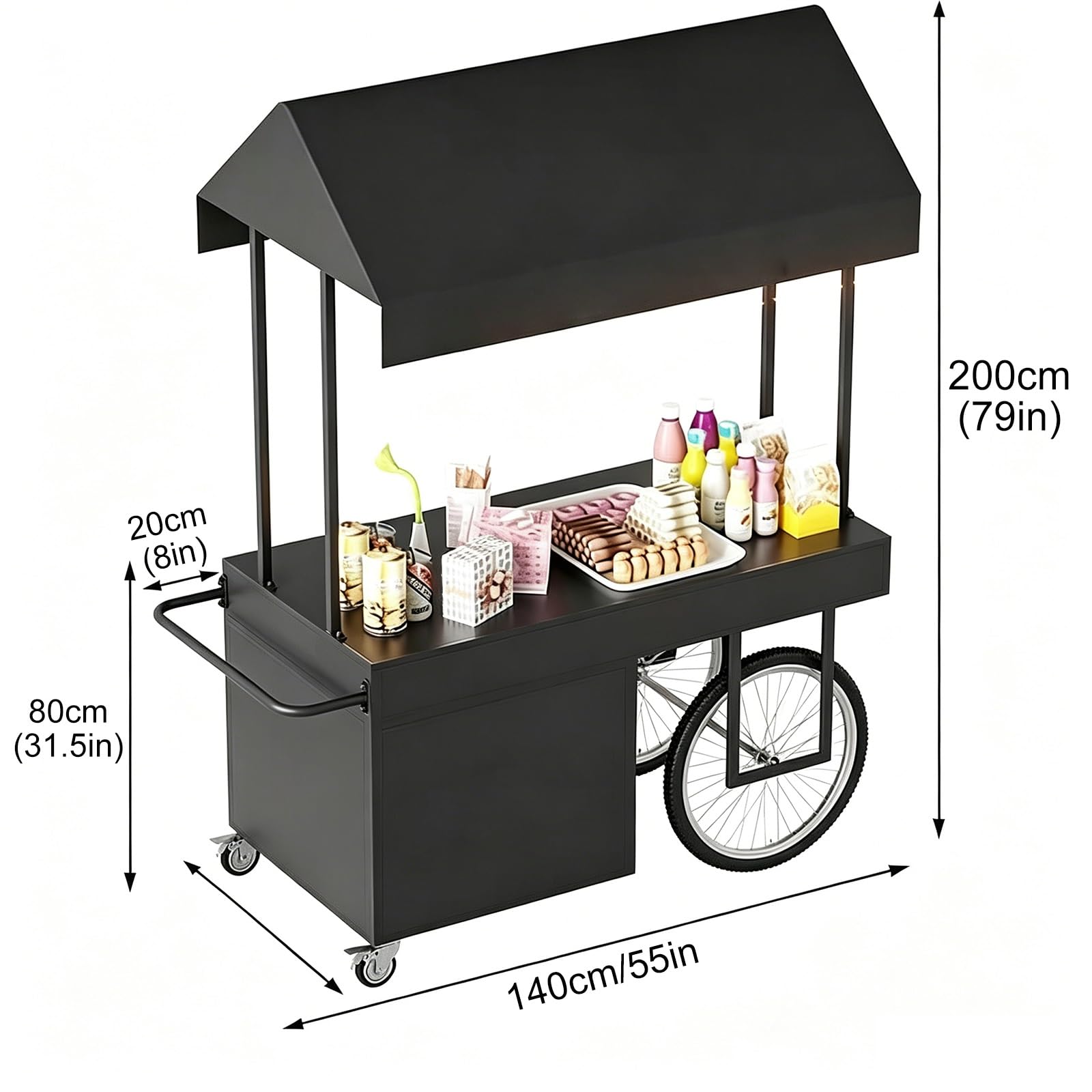 Puesto Ambulante con Toldo – Carrito de Venta con Techo, Stand Expositor para Mercadillos, Puesto para Exterior con Toldo, Stand de Venta(White,140x60x200cm/55x24x79in)