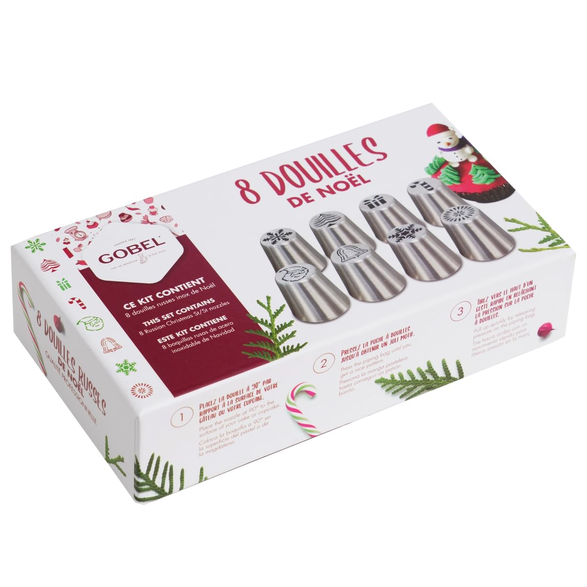 GOBEL - Set di 8 bocchette per pasticceria professionali speciali natalizie - Riutilizzabili all'infinito - In acciaio inox - Boccole per pasticceria di alta qualità