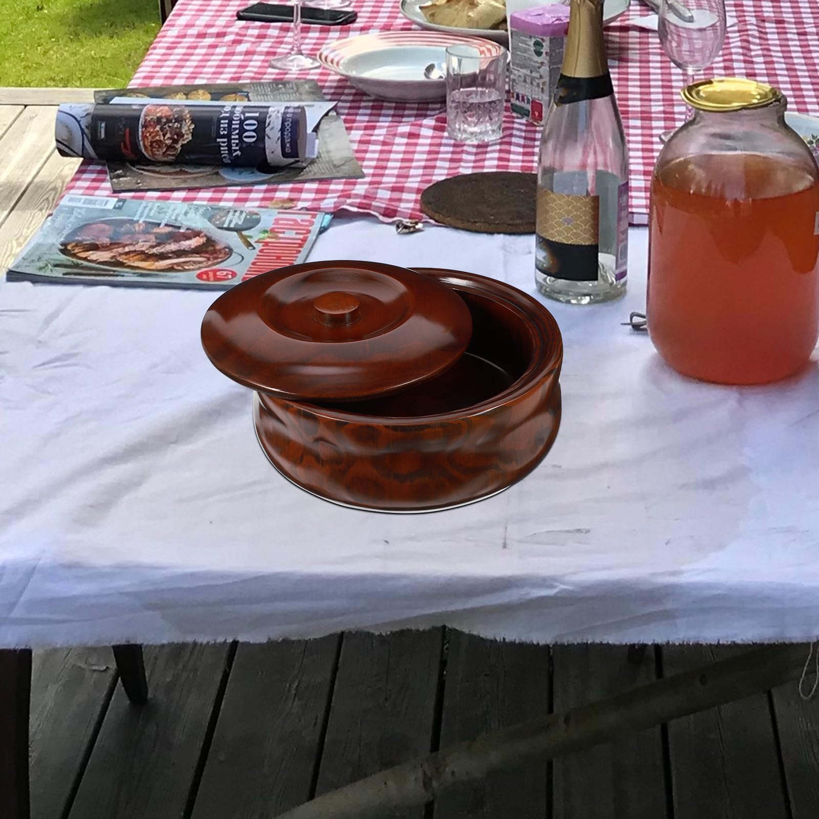 Bol de Madera con Tapa para Snacks y Frutas, Cuenco Resistente para Cocina y Aperitivos, Diseño Práctico y Elegante para Uso Diario