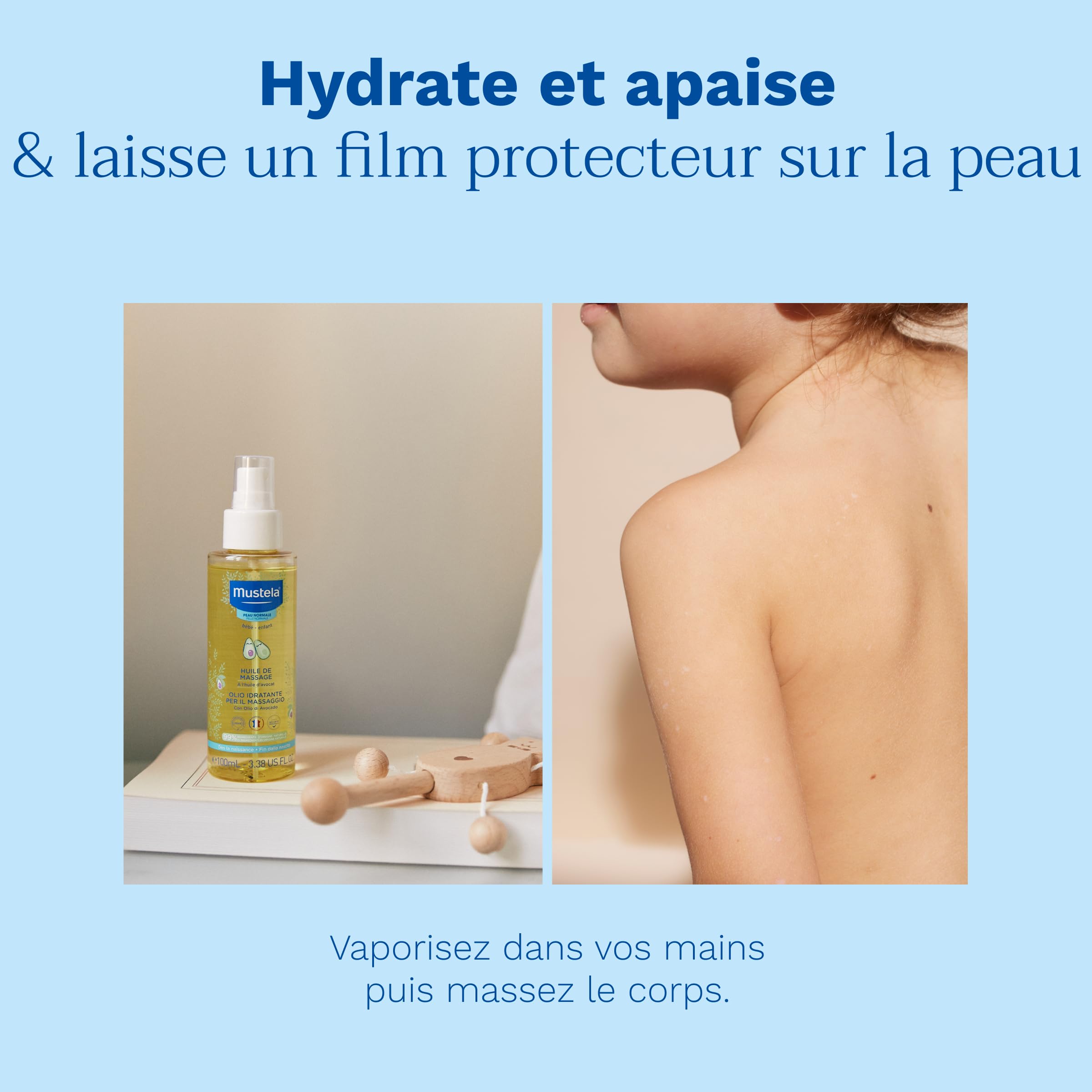 Mustela - Huile de Massage - Huile Bébé Nourrissante à l'Avocat - Produit Bébé Doux et Apaisant dès la naissance - 99% d'ingrédients d'Origine Naturelle - Hydratation Complète de la Peau