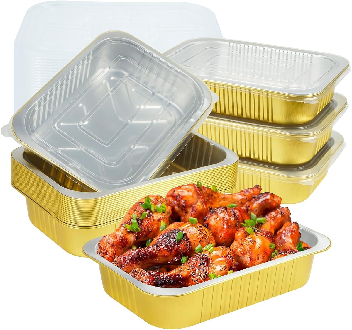 20-Pack 11"×8"×2" Gold Foil Pans with Lids | 5 LB Heavy Duty Food Container | Aluminum Foil Food Containers with Lids for Baking, Meal Prep, Freezer, Heating and Takeout