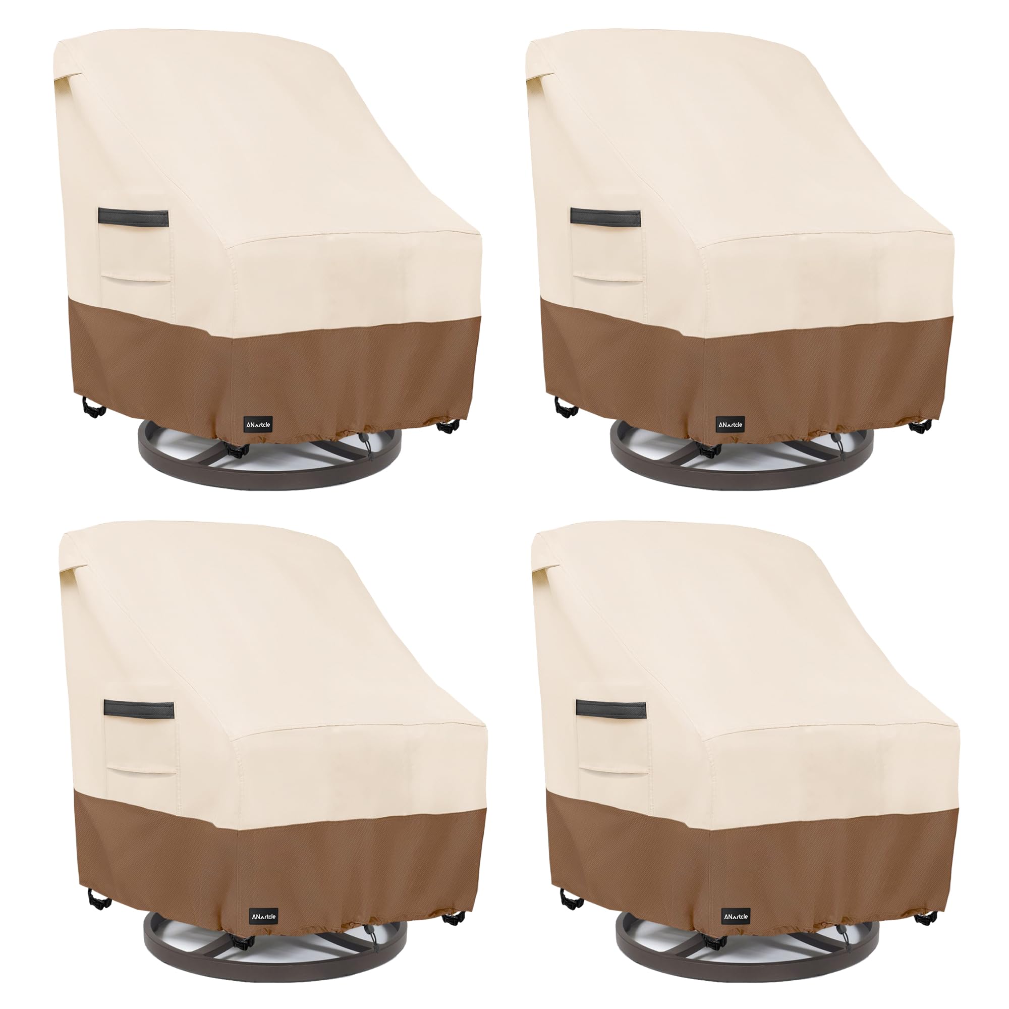 ANartcle Swivel Patio Chair Cover 4 Pack,600D Waterproof Heavy Duty Outdoor Chair Cover(28 W x 33 D x 36 H inches),Patio Furniture Covers,Outdoor Furniture Covers Waterproof,Beige&amp;brown