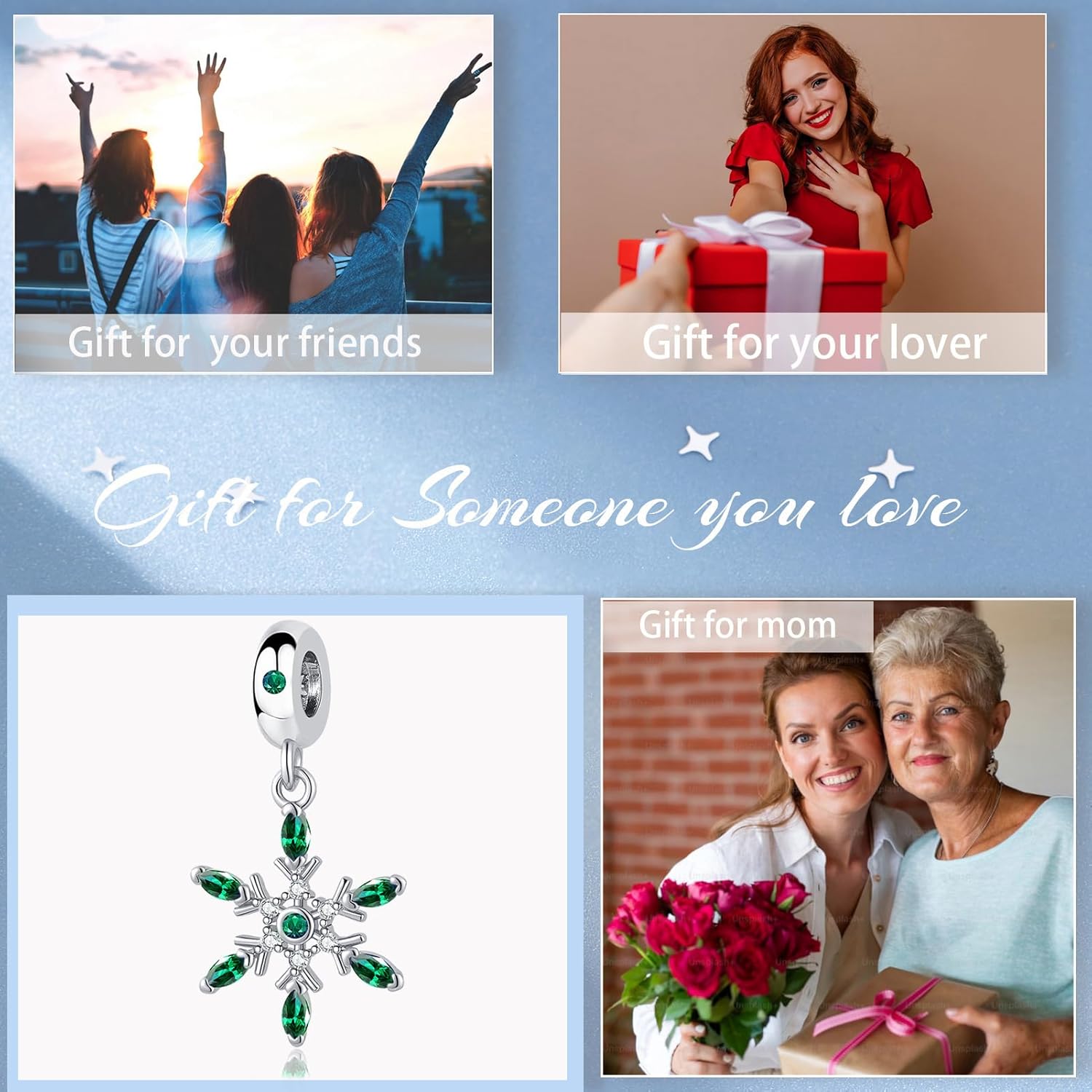 Snowflake Dangle Charm Birthstone Bead Compatible with Pandora Bracelet Women Christmas Gift - Image 6