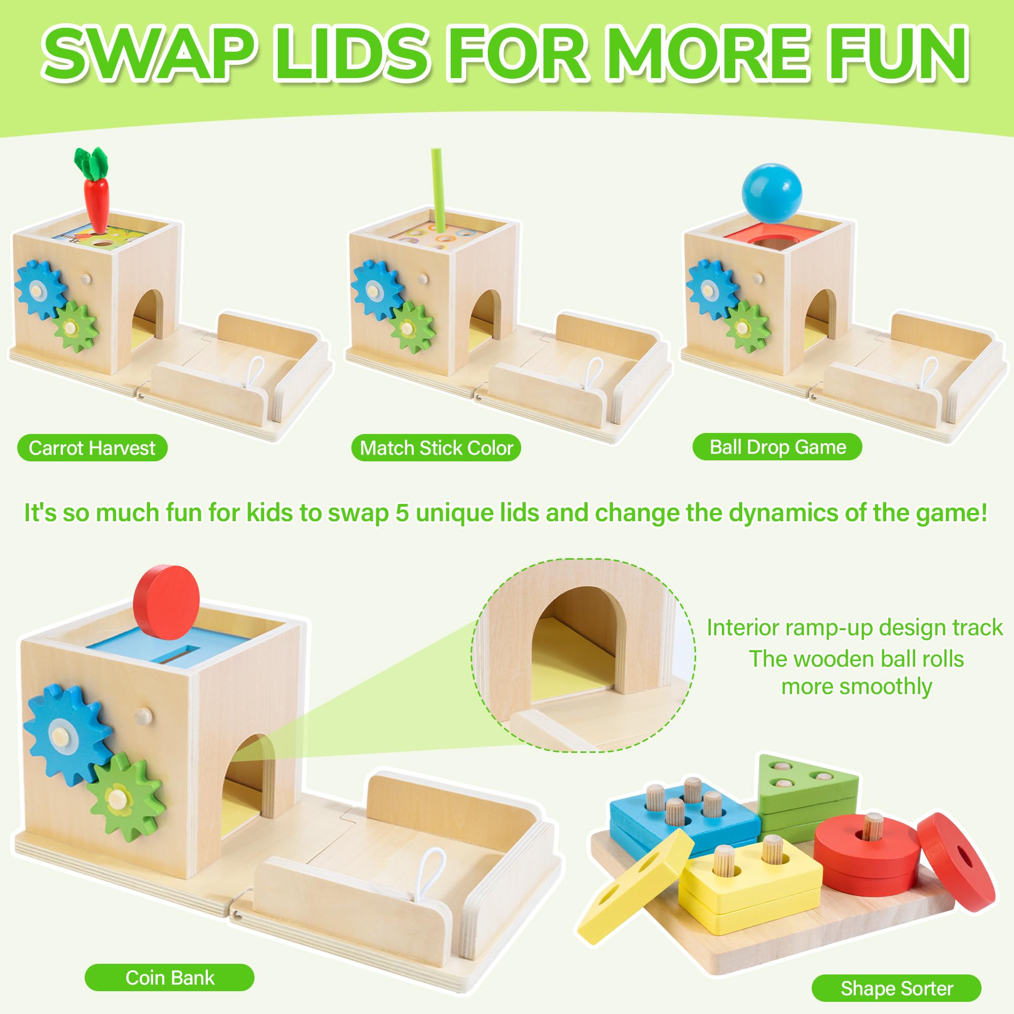 Juguetes Montessori para niños de más de 1 año, kit de juego de madera 8 en 1, incluye caja permanente de objetos, cubo de actividades de aprendizaje, juguete de clasificación y apilamiento, 3