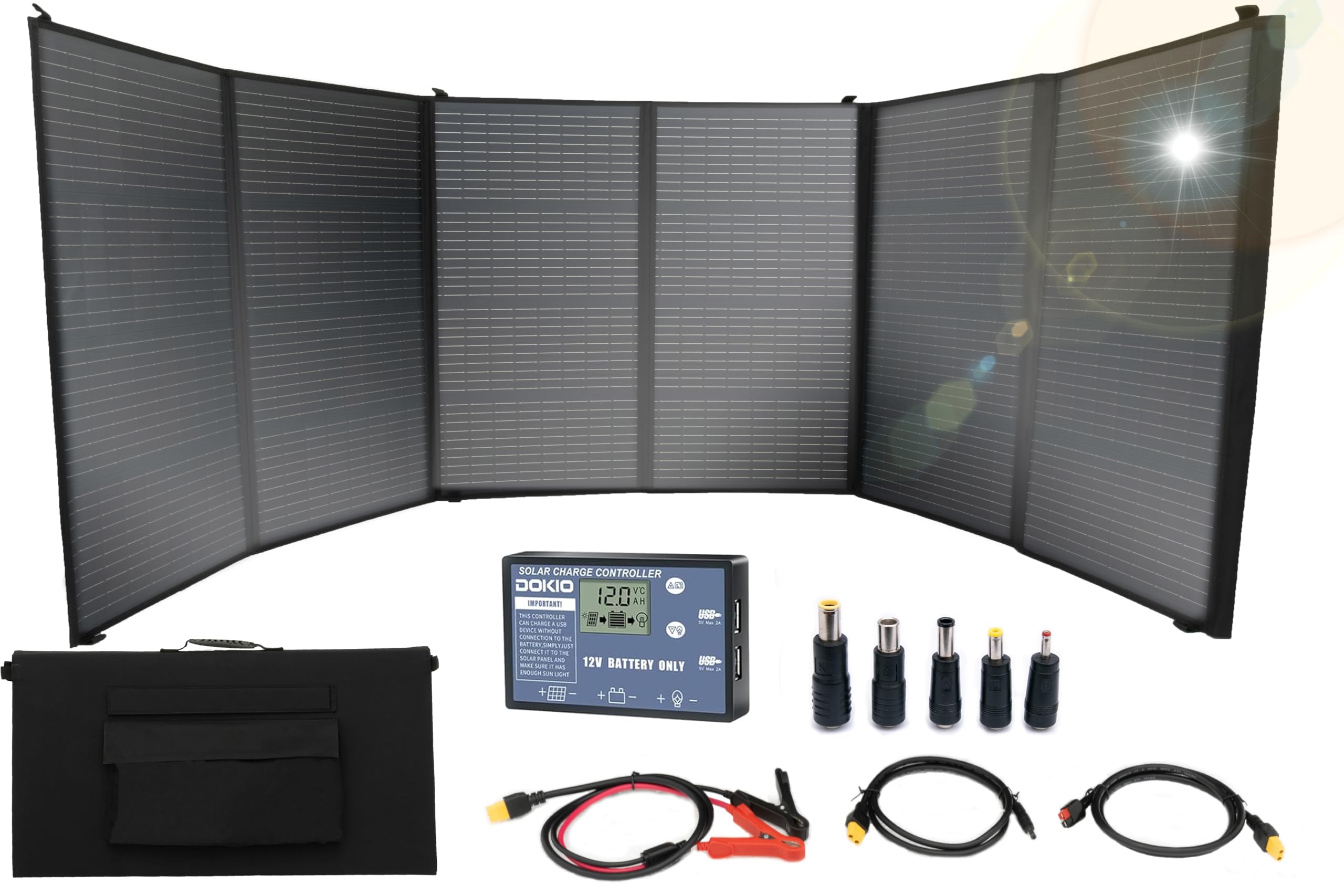 Esolution Pannello Solare Pieghevole 200W 300W Foldable Fotovoltaico Monocristallino ETFE con controller solare 12V 20A, Uscita MC4, IP67 per Auto, Camper, Campeggio, Viaggio, Power Station (300 W)