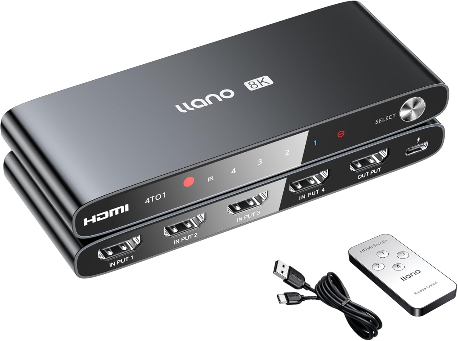 llano HDMI 2.1 Switch, HDMI Switcher 4K@120Hz 8K@60Hz with IR Remote, Switcher Selector 4 in 1 Out Supports CEC, HDCP2.3, 3D, HDR10+ VRR ALLM for PS5 and Xbox (Black)