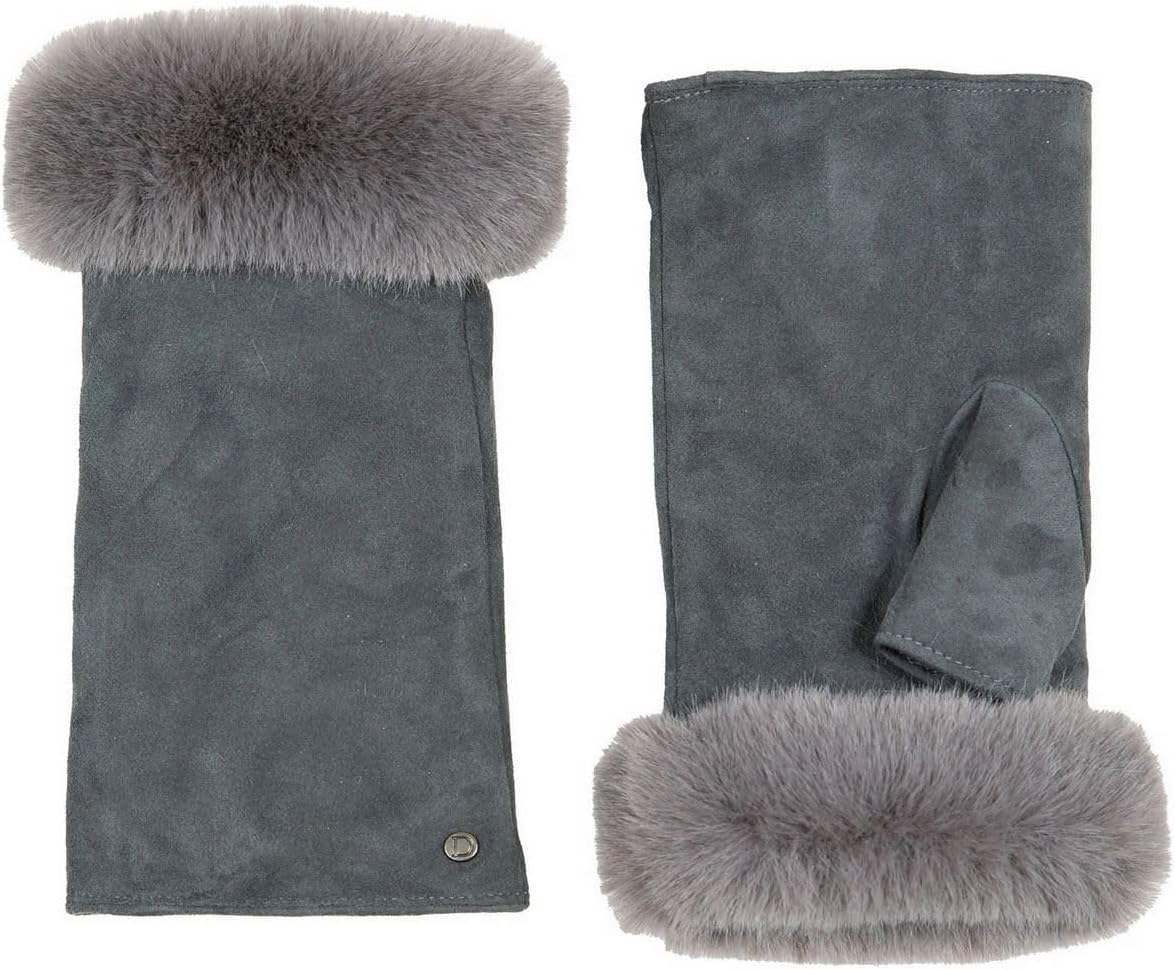 Dents Womens Eva Trim Fingerless Suede Mittens - Charcoal Grey