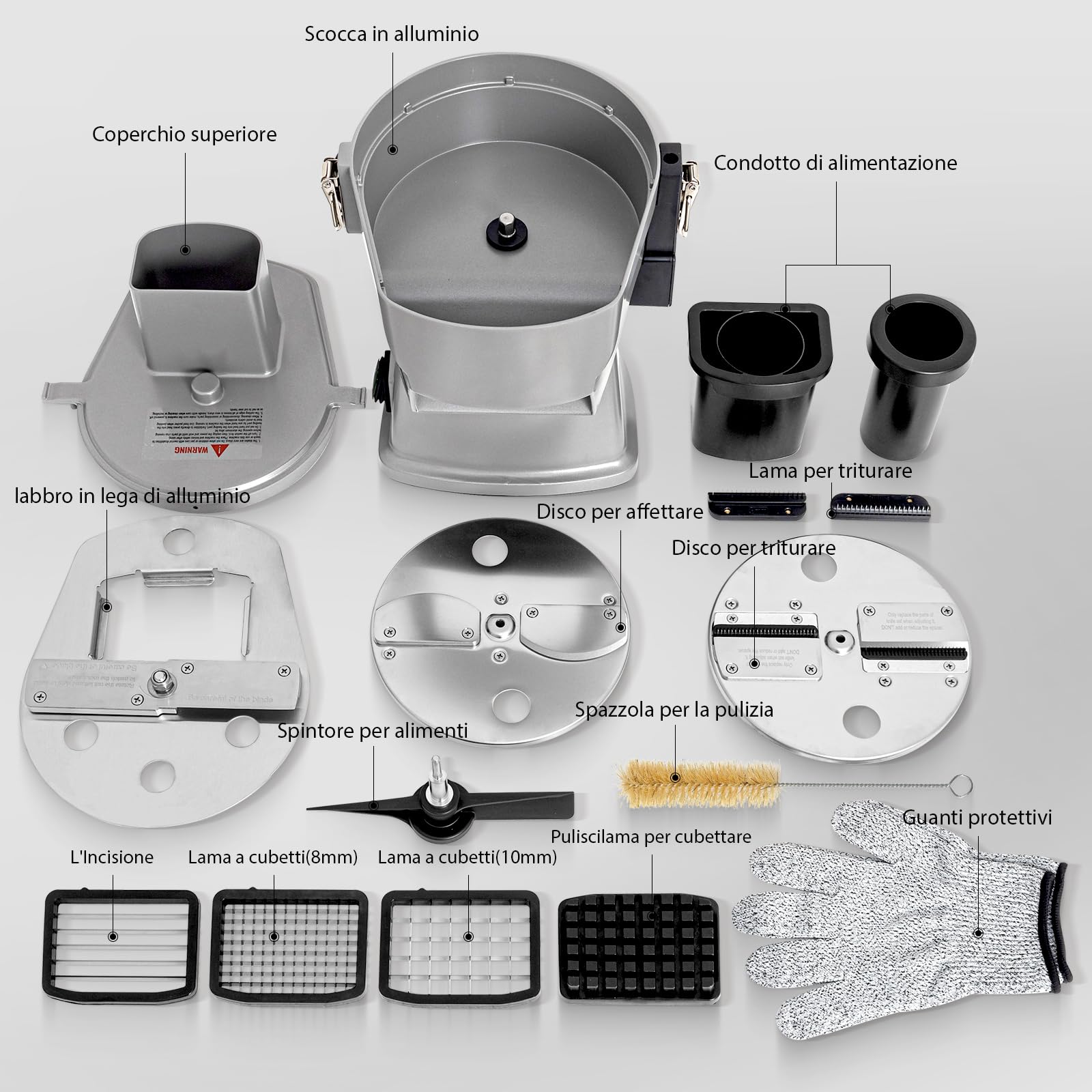 LEEVOT Tritatutto Verdure Elettrico Commerciale 200W, Robot da Cucina per Affettare, Diced e Grattugiare, Cutter Verdure Professionale per Ristorante, Hotel, Scuola, Mensa, Patatine Fritte, Grattugia