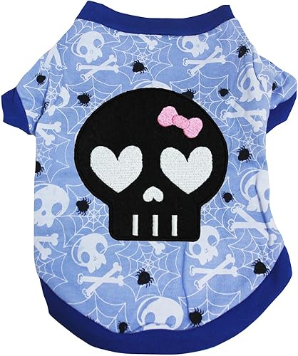 Petitebella Camisa negra para perro con cara de calavera (huesos, XS)