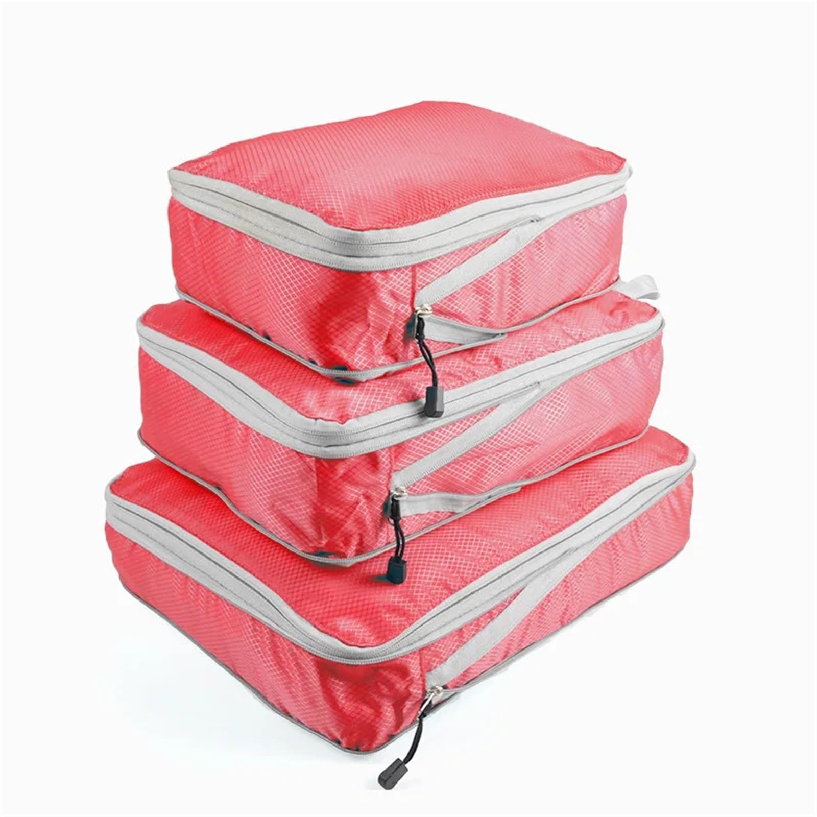 3 Pieces Compressible Packing Travel Storage Bag Cubes Waterproof Suitcase Nylon Portable With Handbag Luggage Organizer for Suitcases(Lattice Red)
