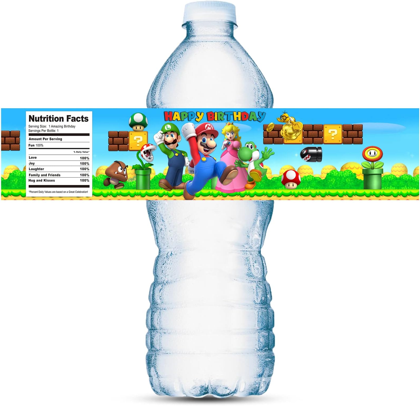 24PCS Water Bottle Labels for Mario Birthday Party Supplies, Mario Party Supplies Stickers Decorations for Mario Birthday Party Favors