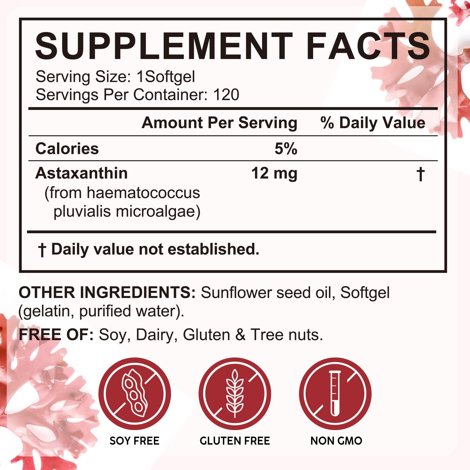 Nahrungsergänzungsmittel mit Astaxanthin 12 mg - 120 Weichkapseln, aus frischen Mikroalgen | Unterstützt Augen-, Gelenk- und Herz-Kreislauf-Gesundheit, Hautgesundheit & natürliche Bräunung